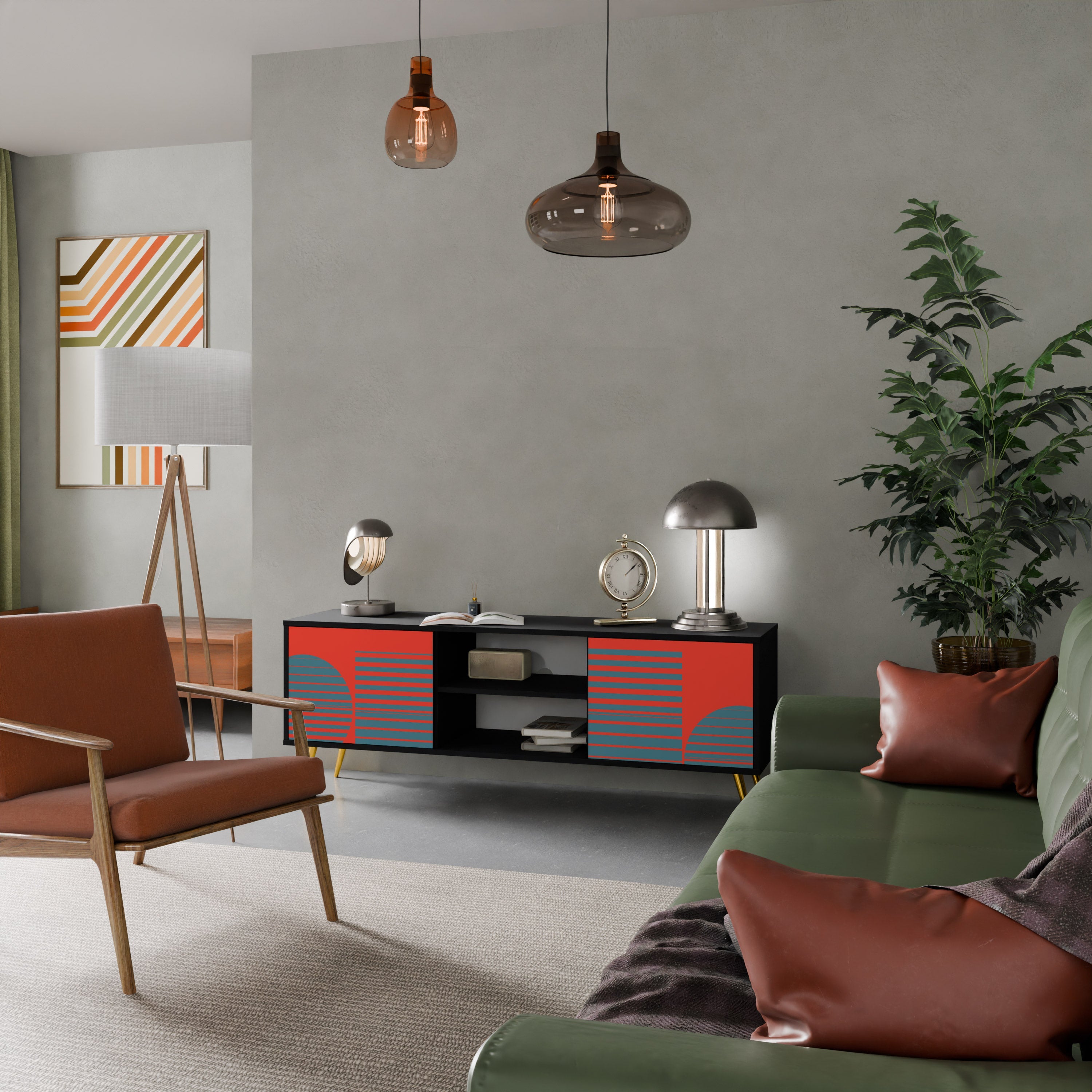 RISING GEOMETRY STARS Móvel de TV com 2 Portas em Acabamento Preto