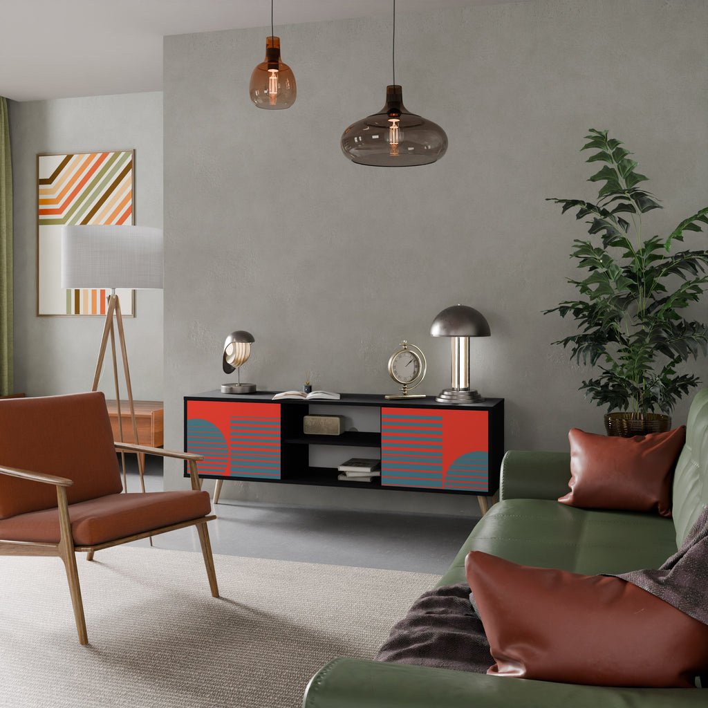 RISING GEOMETRY STARS Móvel de TV com 2 Portas em Acabamento Preto