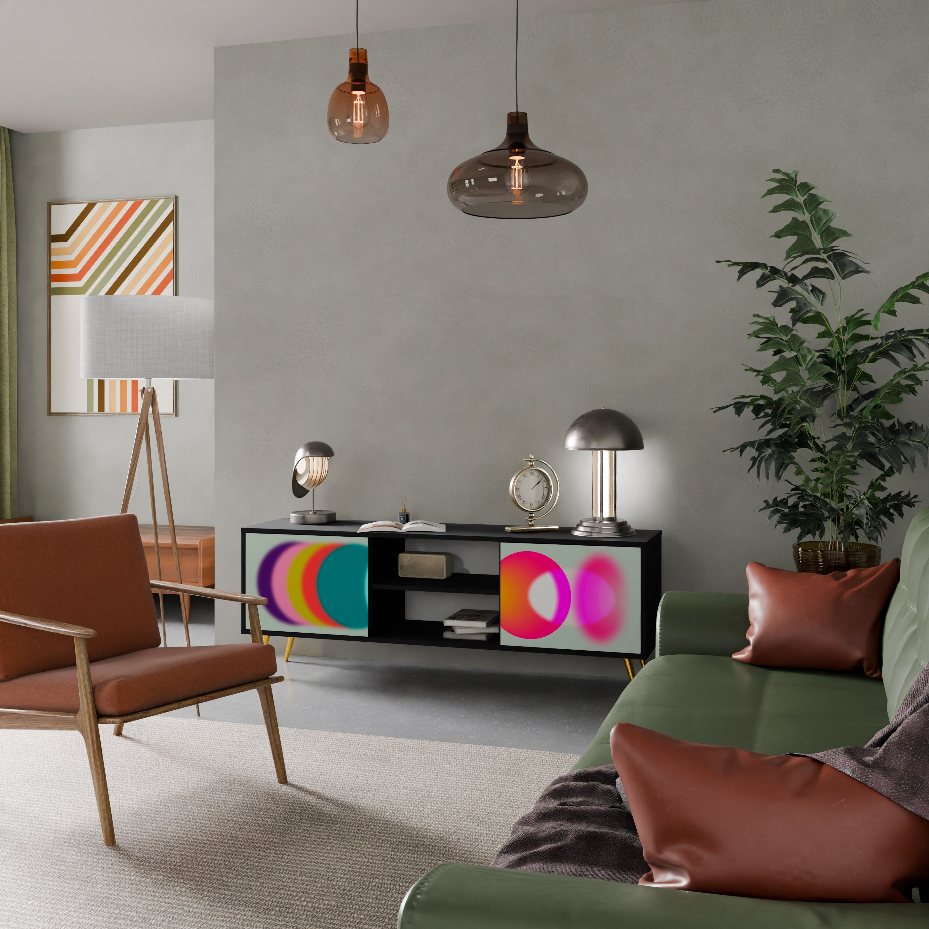 SYMPHONY OF COLORS Móvel de TV com 2 Portas em Acabamento Preto