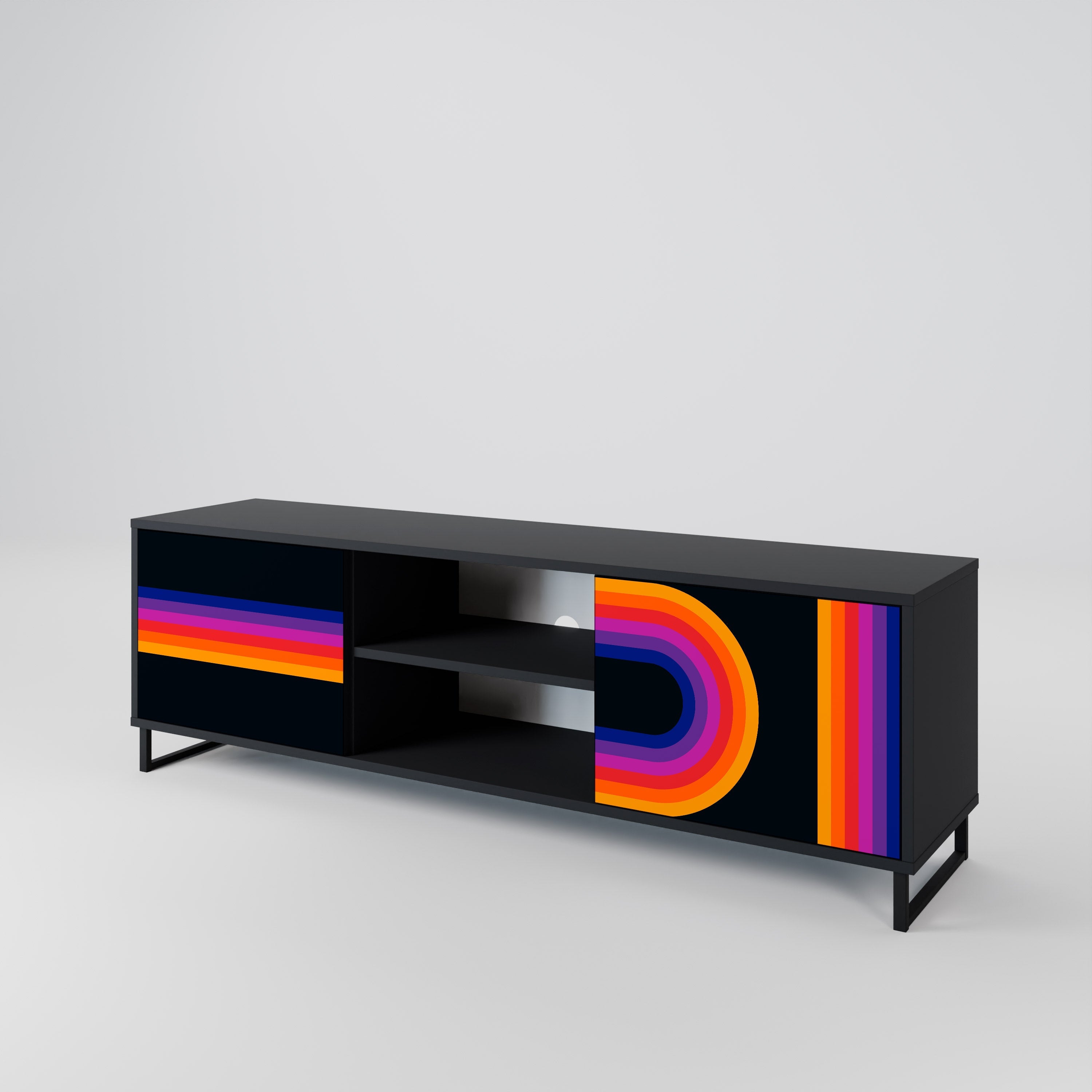 BLINDED BY THE LIGHTS 2-Door TV Stand in Black Finish