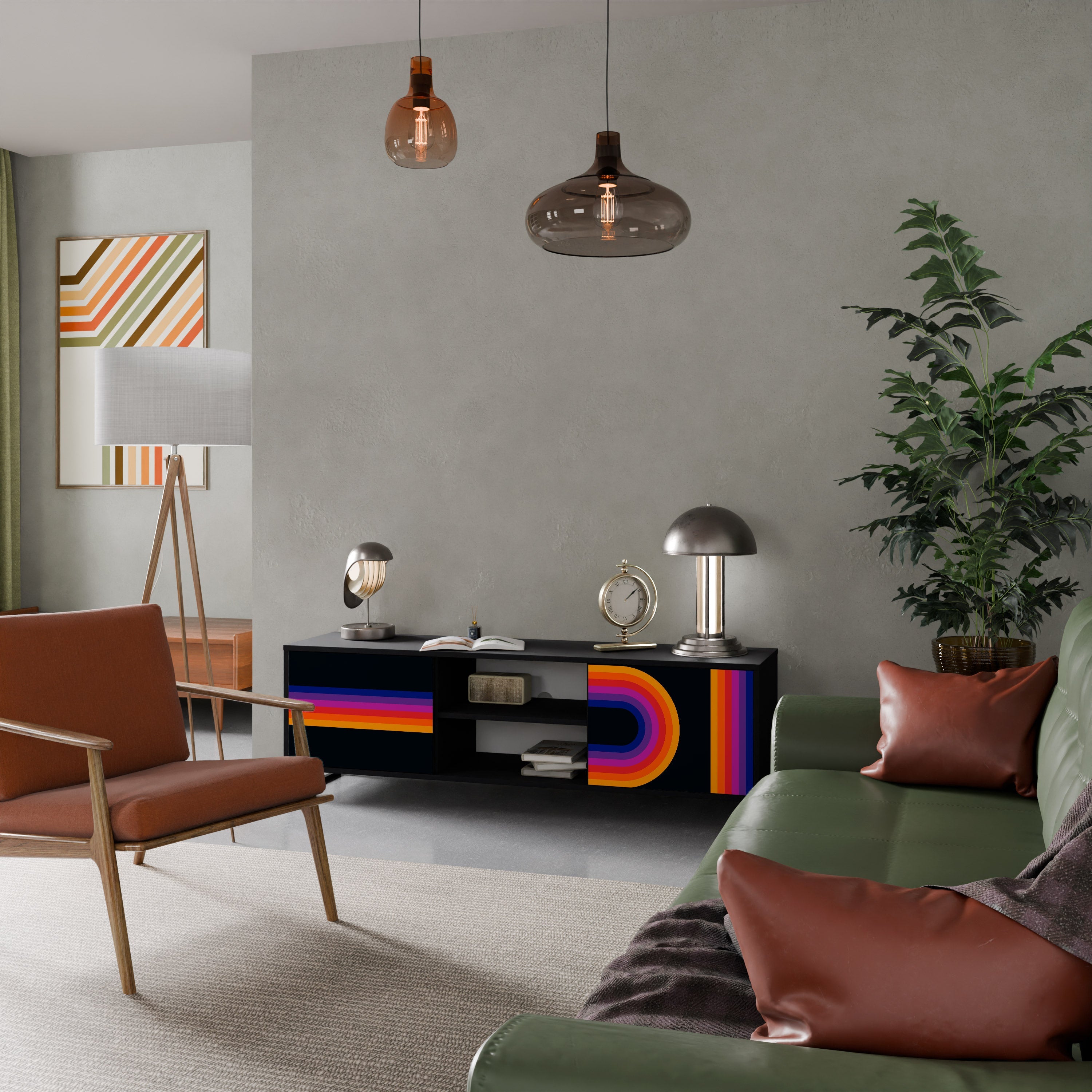 BLINDED BY THE LIGHTS 2-Door TV Stand in Black Finish