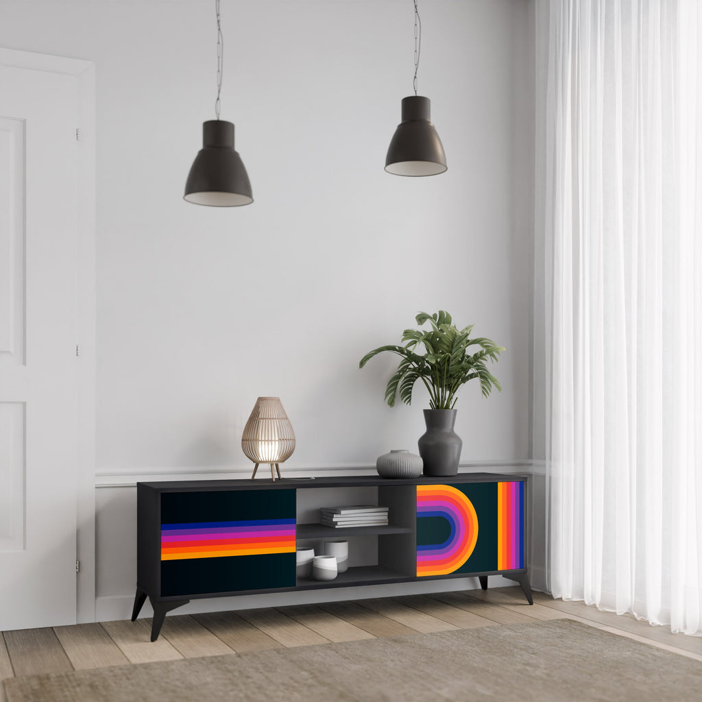 BLINDED BY THE LIGHTS 2-Door TV Stand in Black Finish