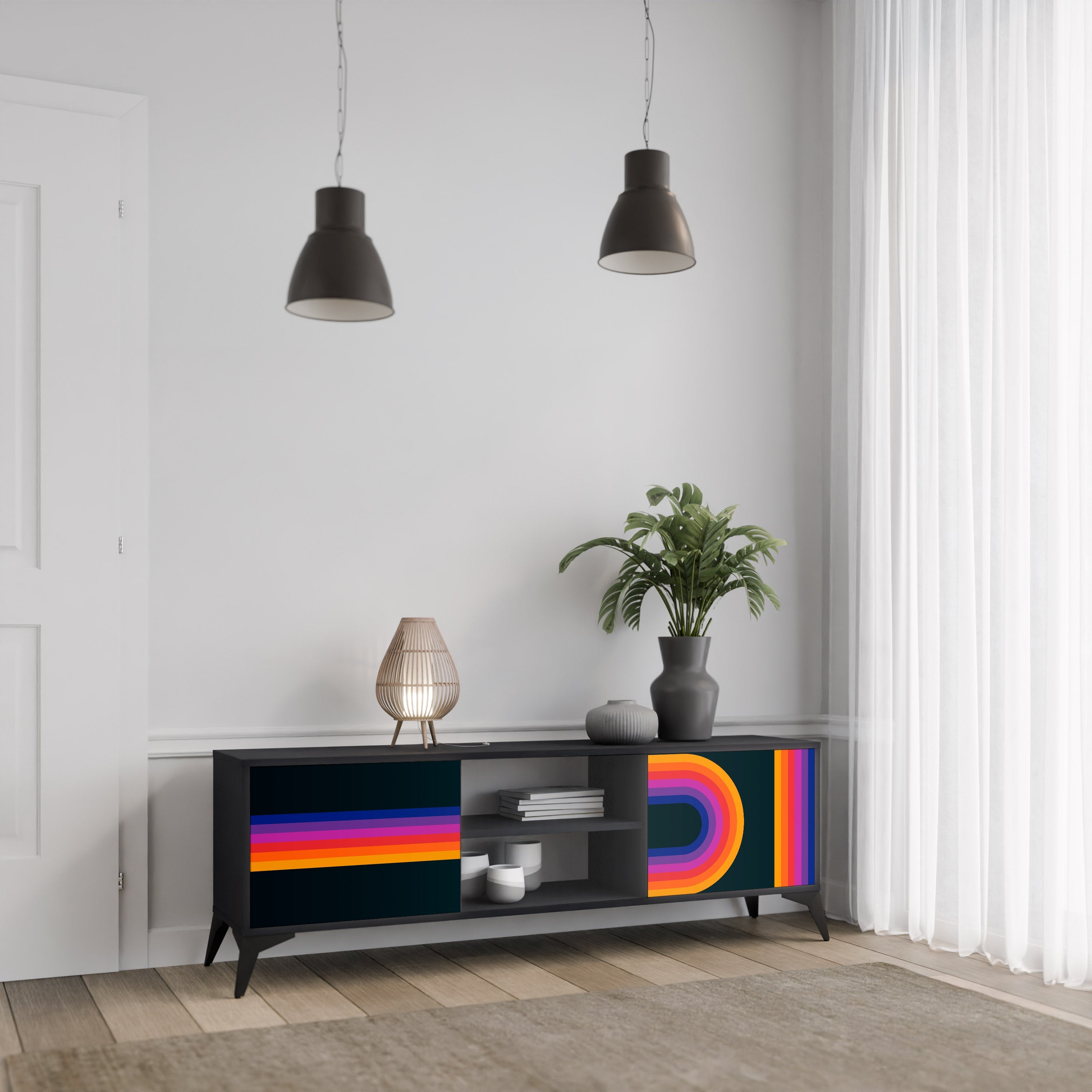 BLINDED BY THE LIGHTS 2-Door TV Stand in Black Finish