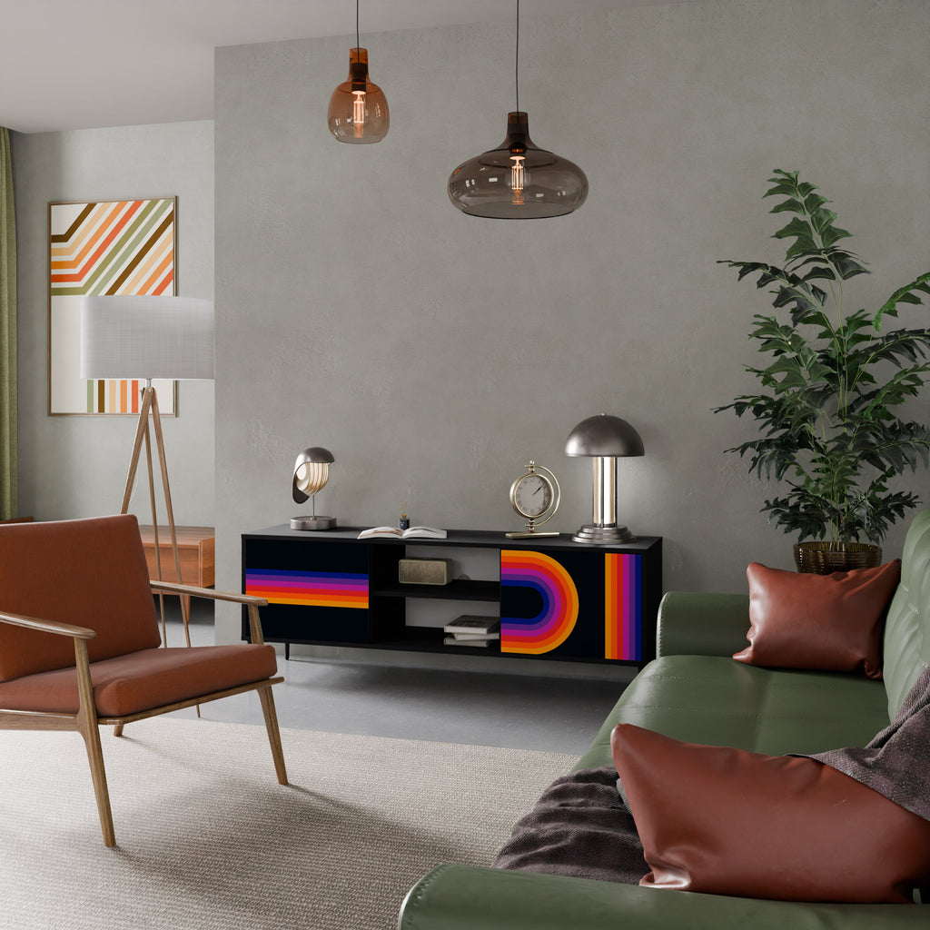 BLINDED BY THE LIGHTS 2-Door TV Stand in Black Finish