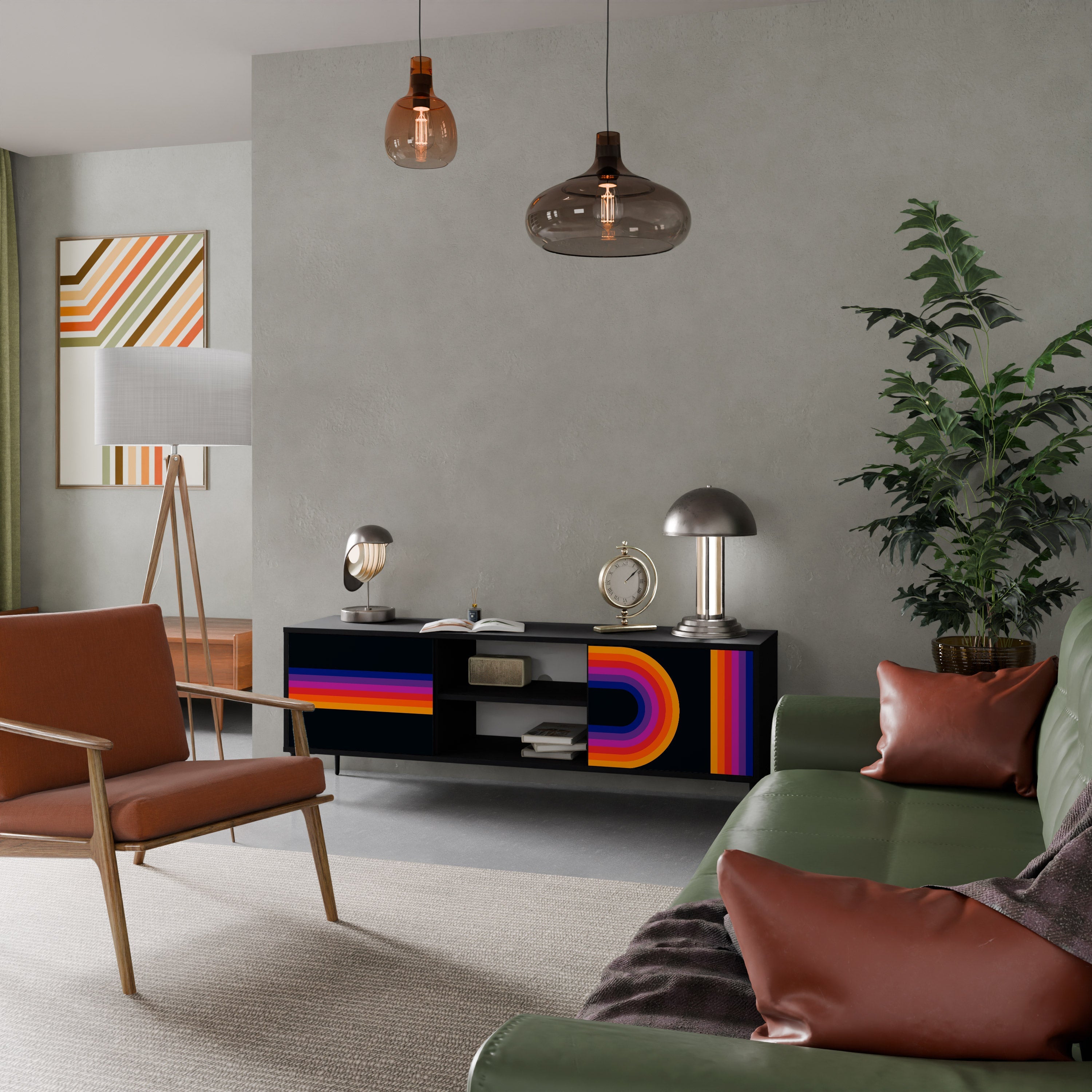 BLINDED BY THE LIGHTS Móvel de TV com 2 Portas em Acabamento Preto