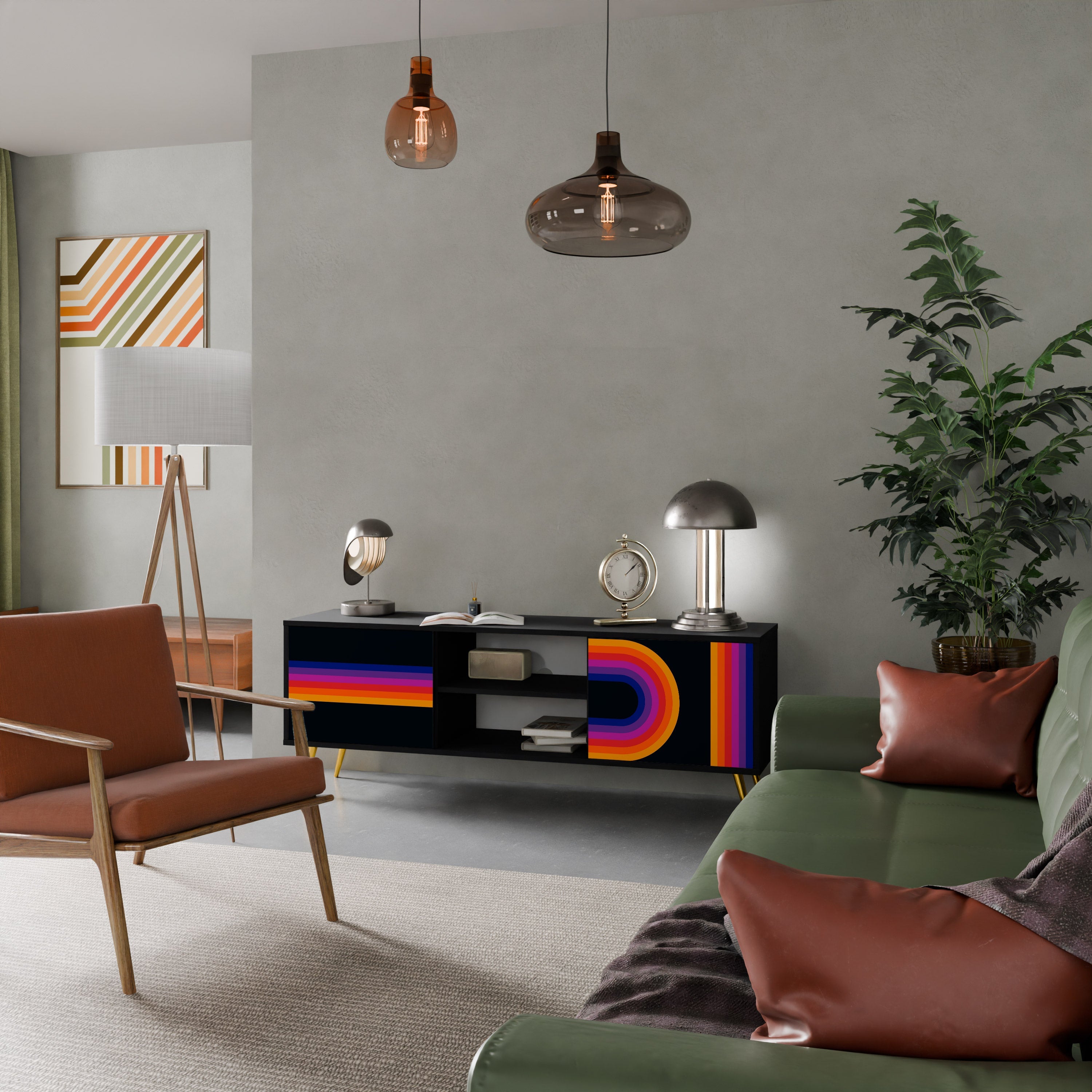 BLINDED BY THE LIGHTS 2-Door TV Stand in Black Finish