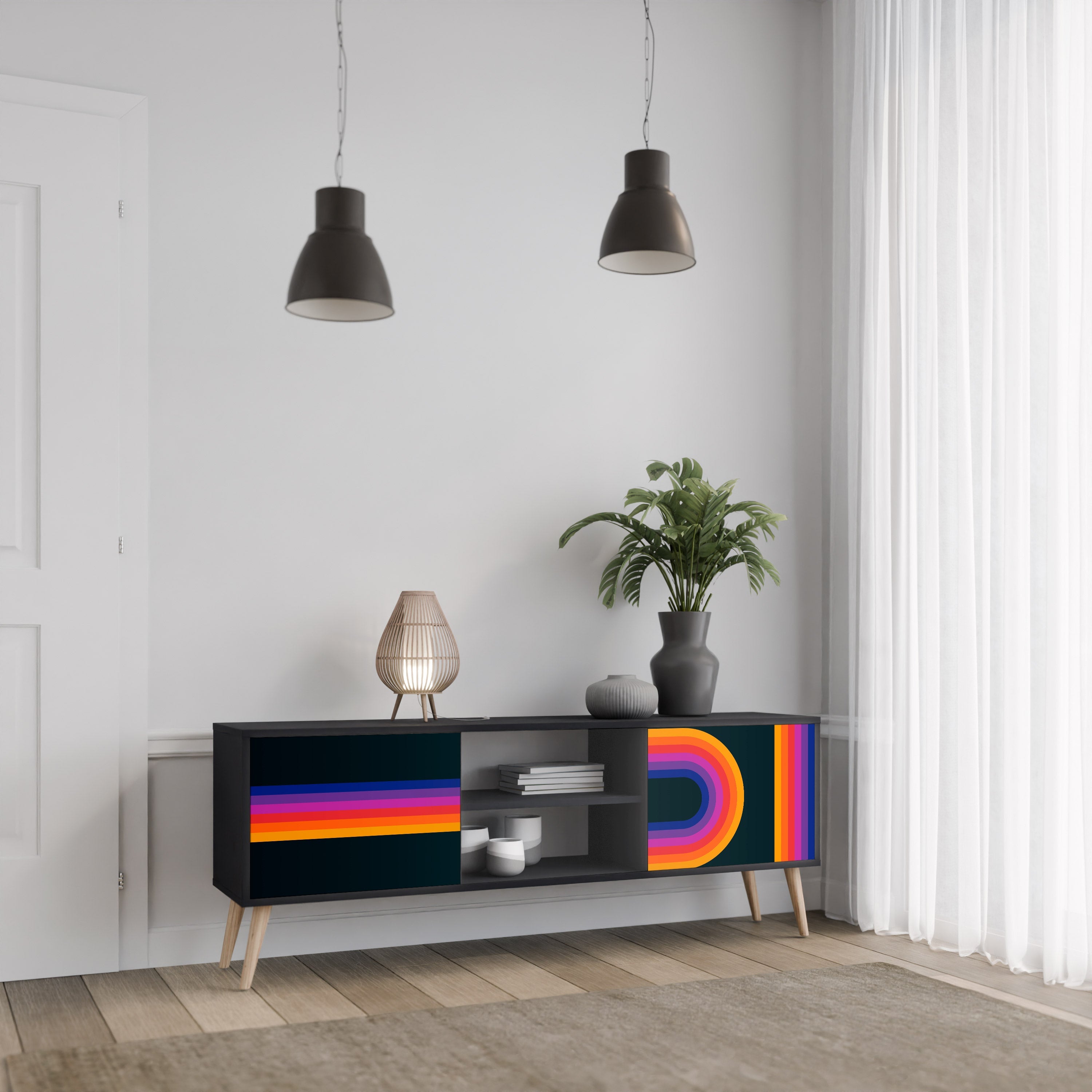 BLINDED BY THE LIGHTS 2-Door TV Stand in Black Finish