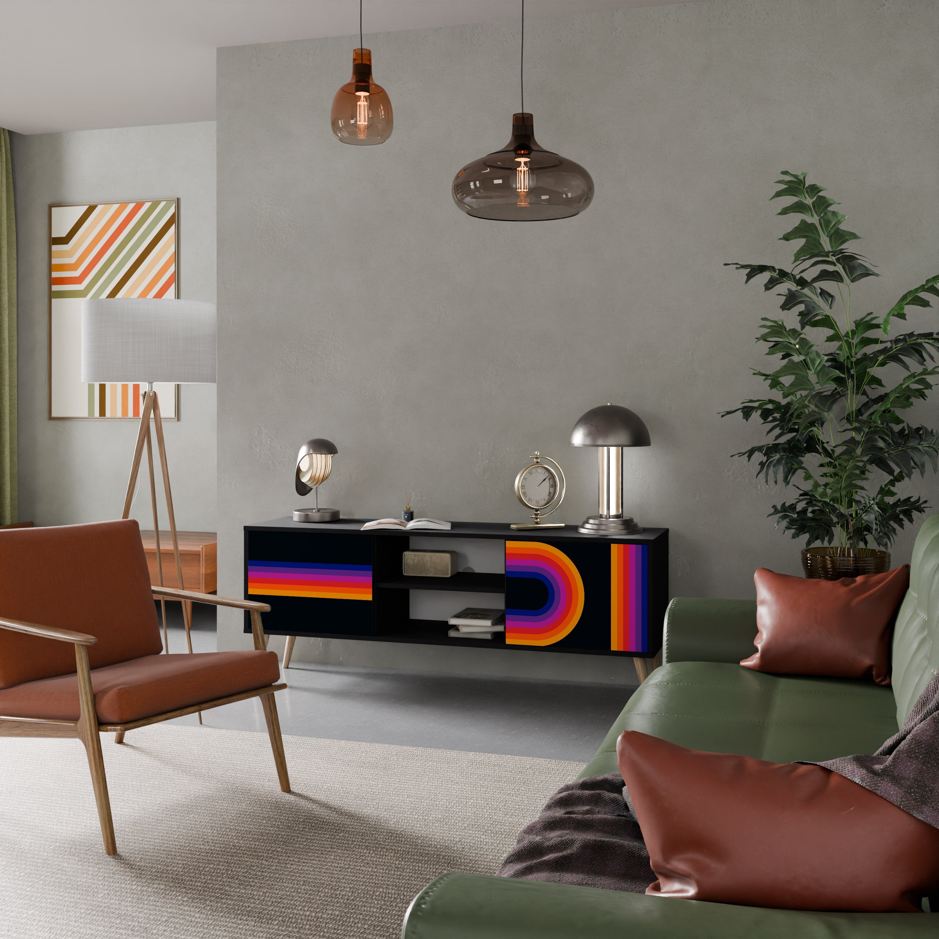 BLINDED BY THE LIGHTS 2-Door TV Stand in Black Finish