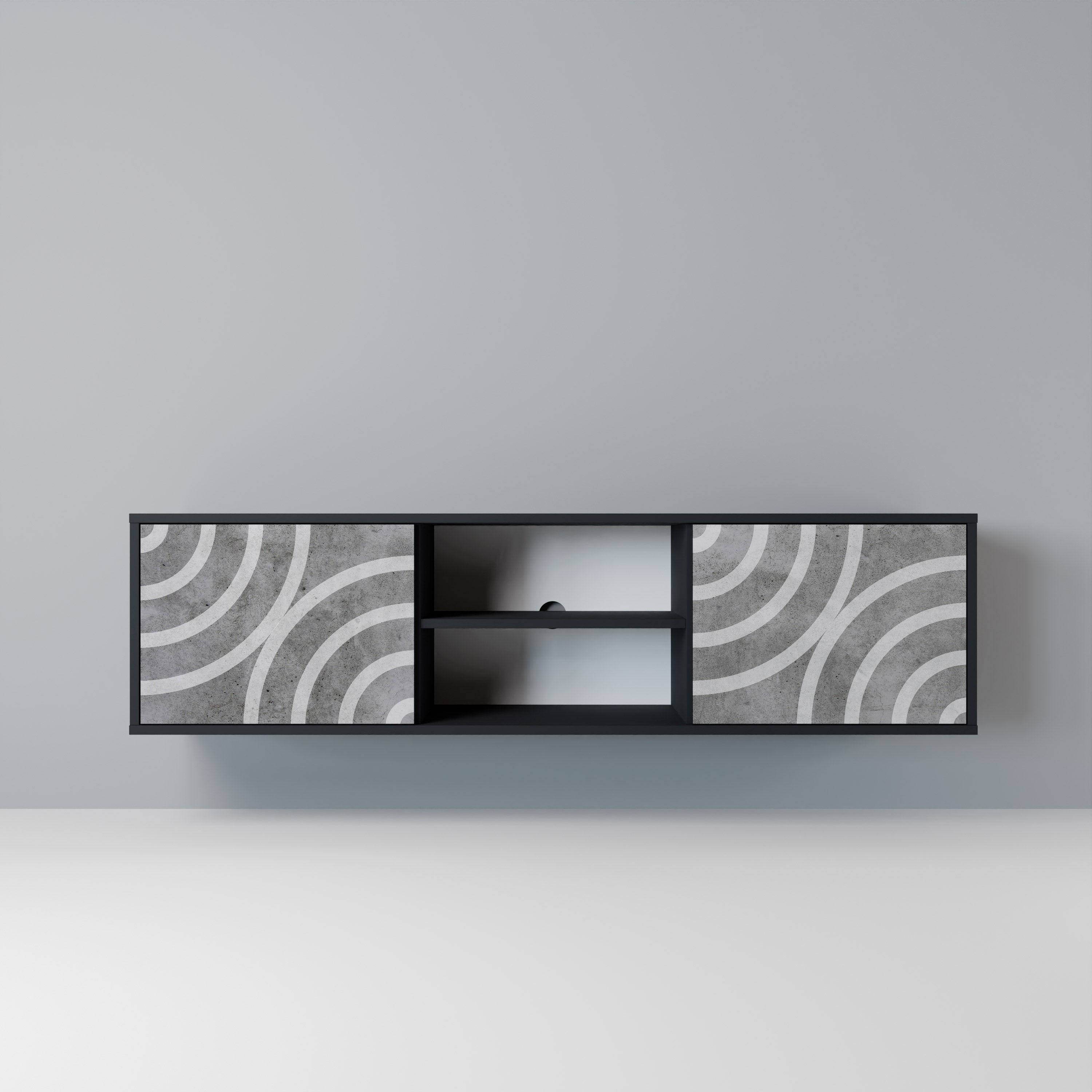 CIRCLE CONCRETE Móvel de TV com 2 Portas em Acabamento Preto