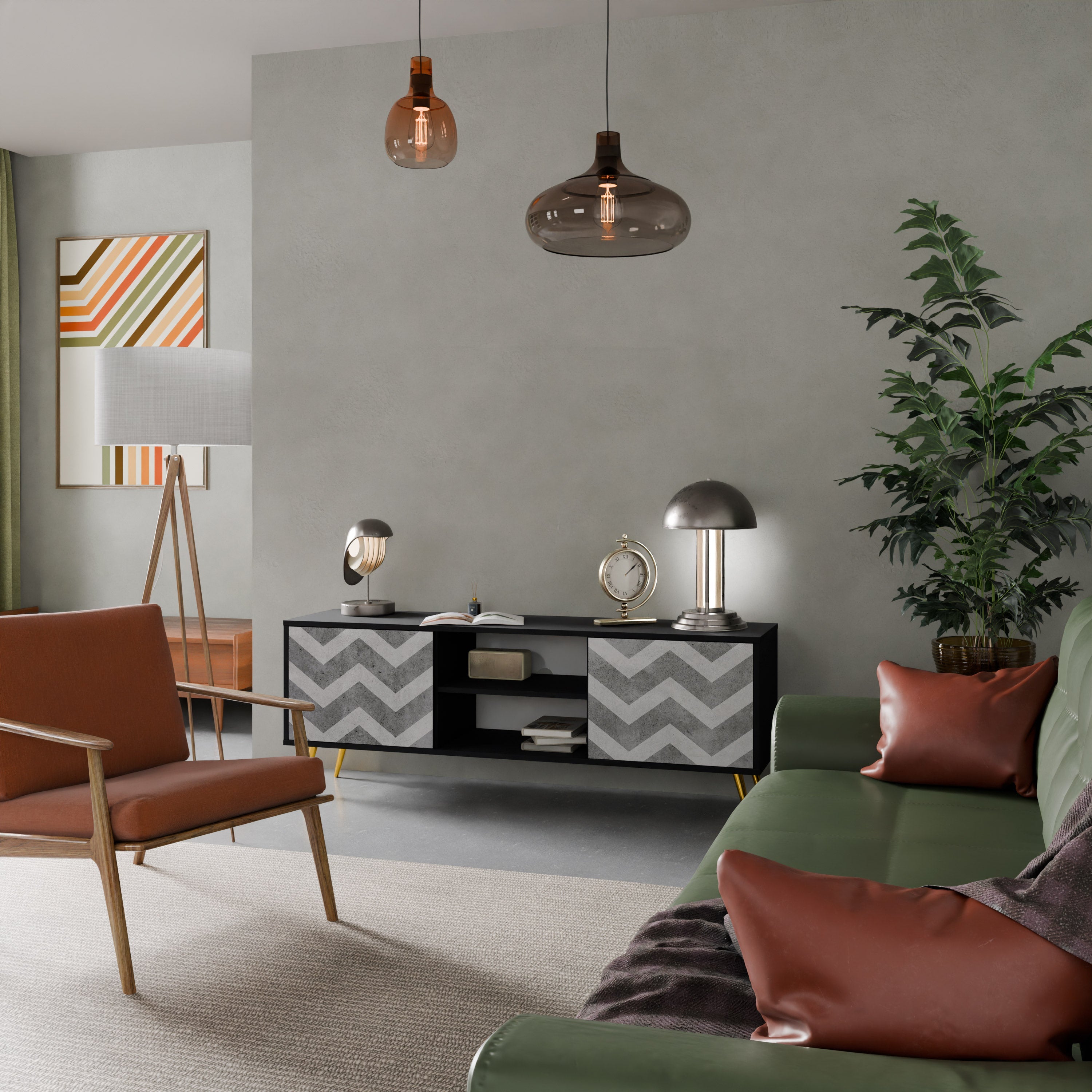 TOUGH ZIG ZAG Móvel de TV com 2 Portas em Acabamento Preto