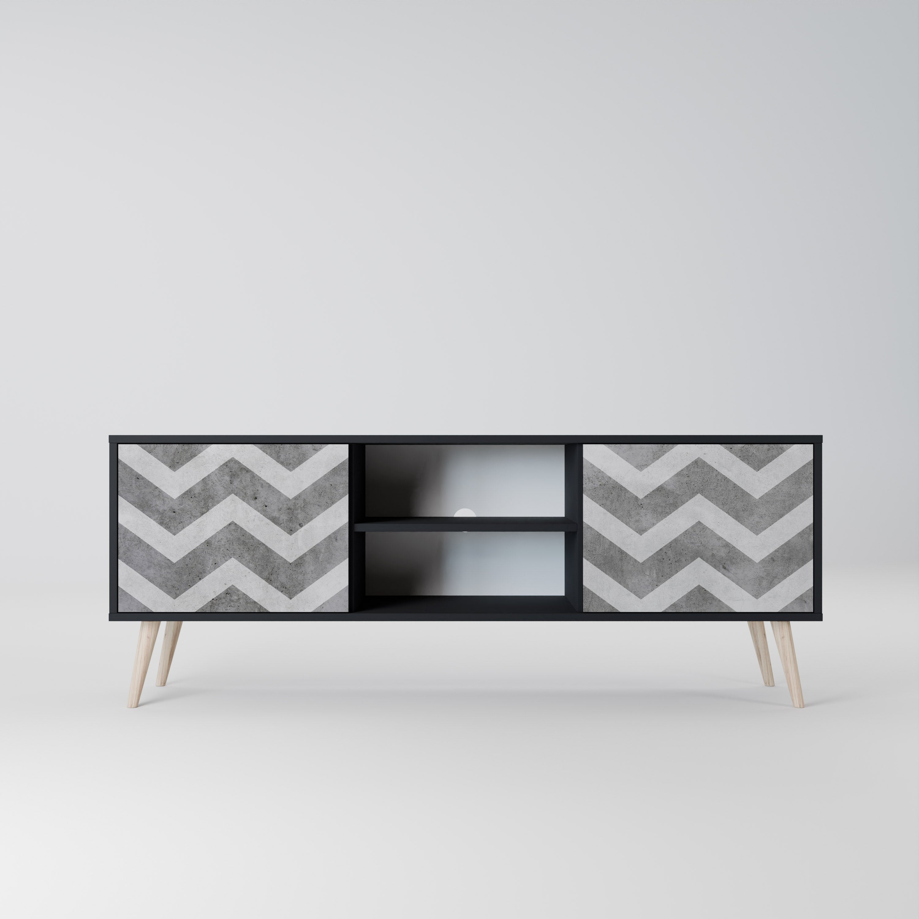 TOUGH ZIG ZAG Móvel de TV com 2 Portas em Acabamento Preto