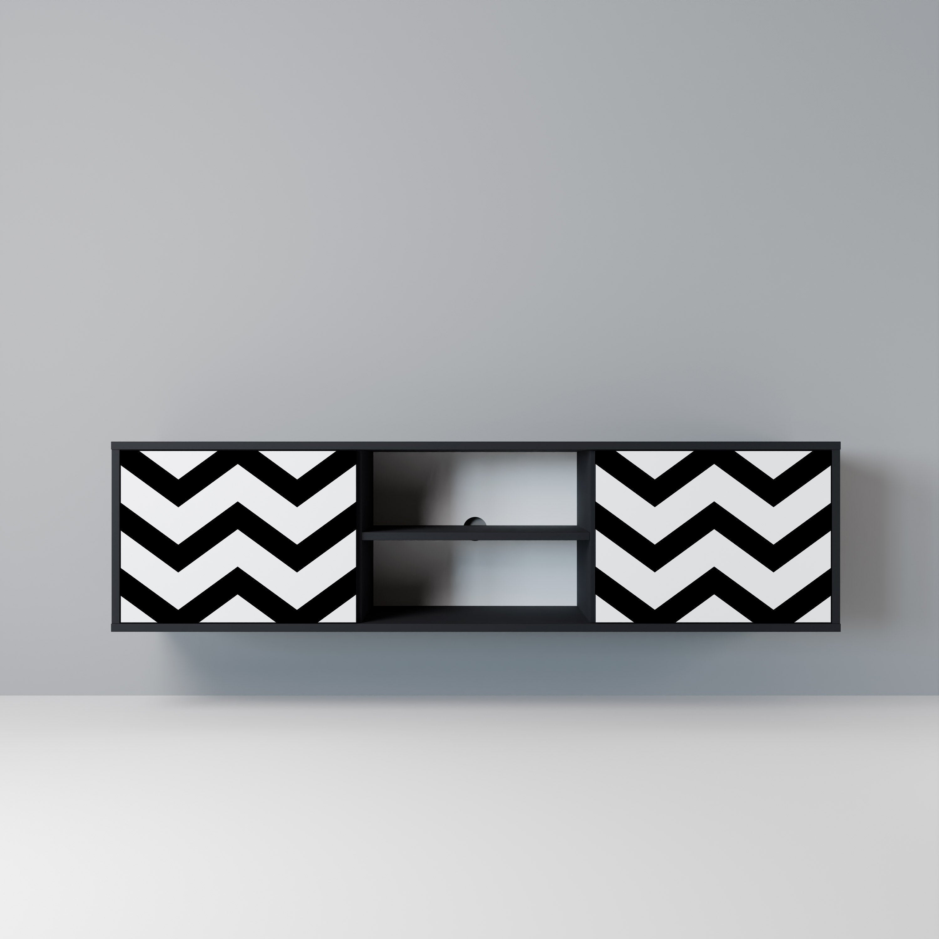 CLASSIC ZIG ZAG Móvel de TV com 2 Portas em Acabamento Preto