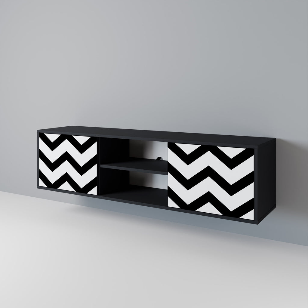 CLASSIC ZIG ZAG Móvel de TV com 2 Portas em Acabamento Preto