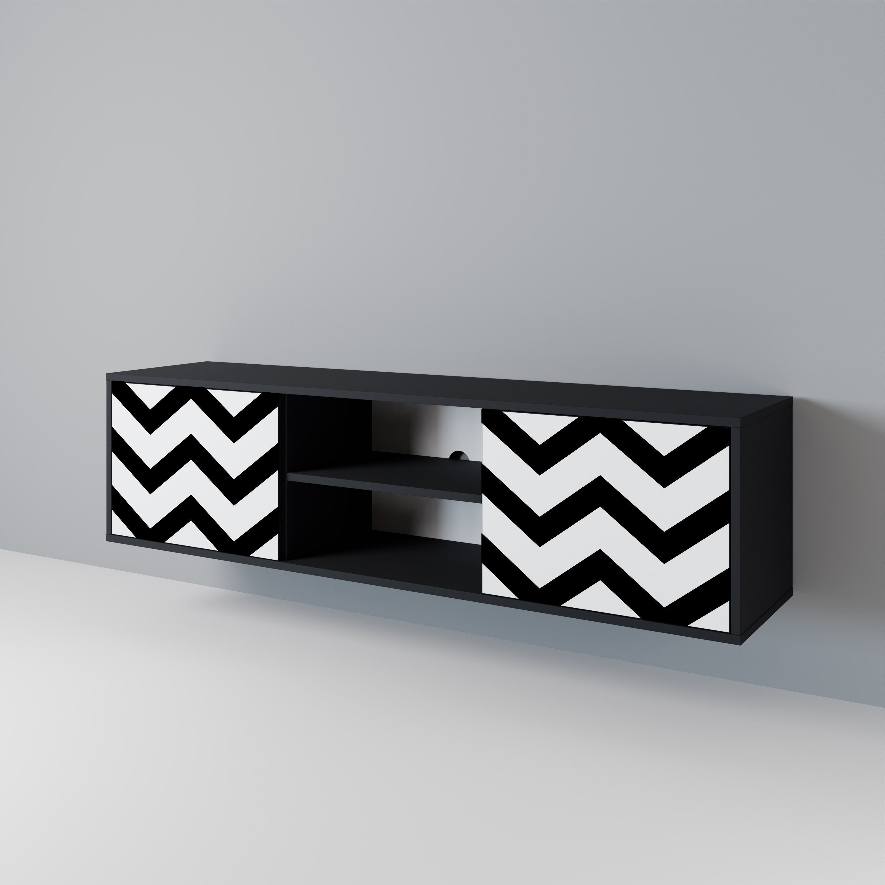CLASSIC ZIG ZAG Móvel de TV com 2 Portas em Acabamento Preto