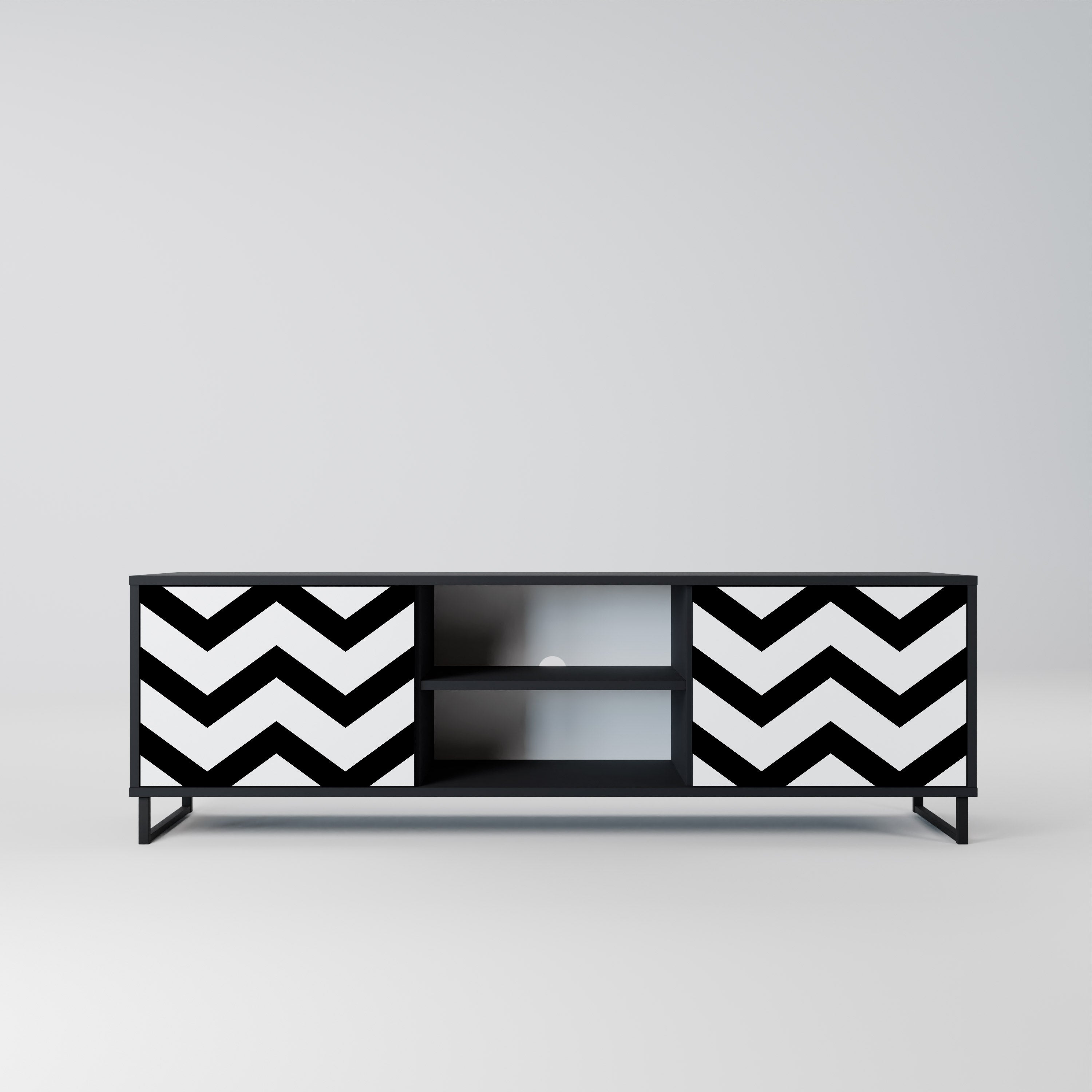 CLASSIC ZIG ZAG Móvel de TV com 2 Portas em Acabamento Preto