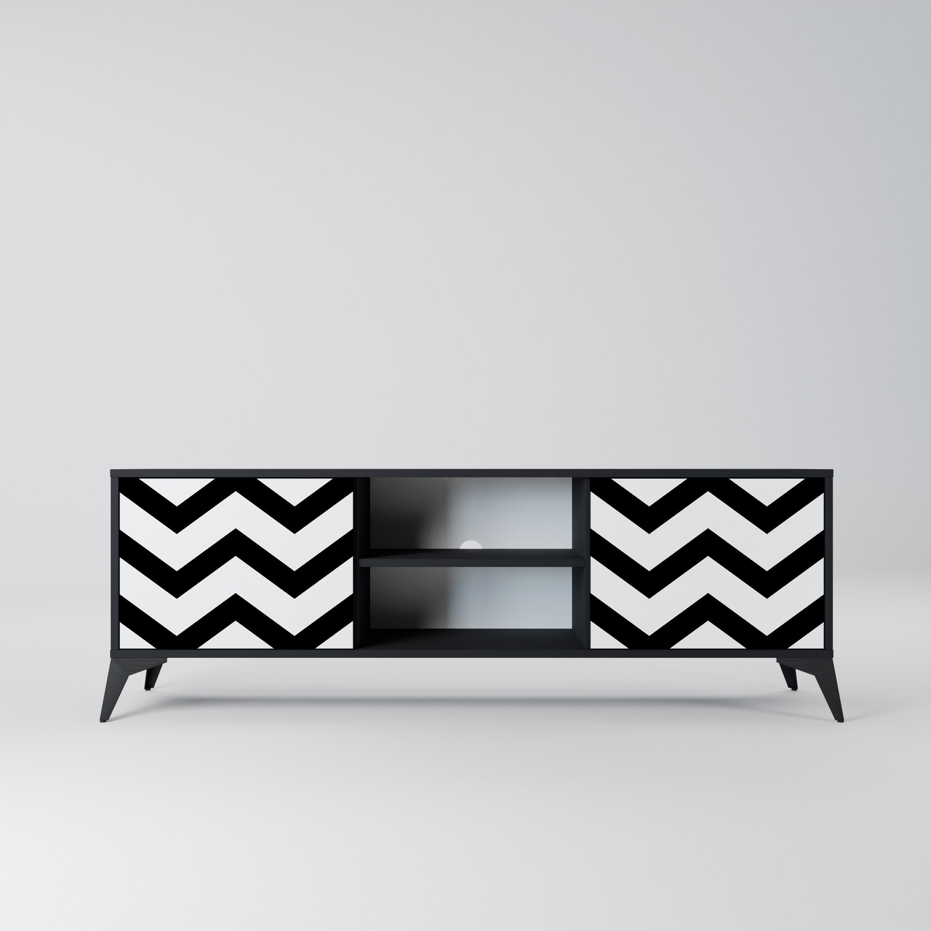 CLASSIC ZIG ZAG Móvel de TV com 2 Portas em Acabamento Preto