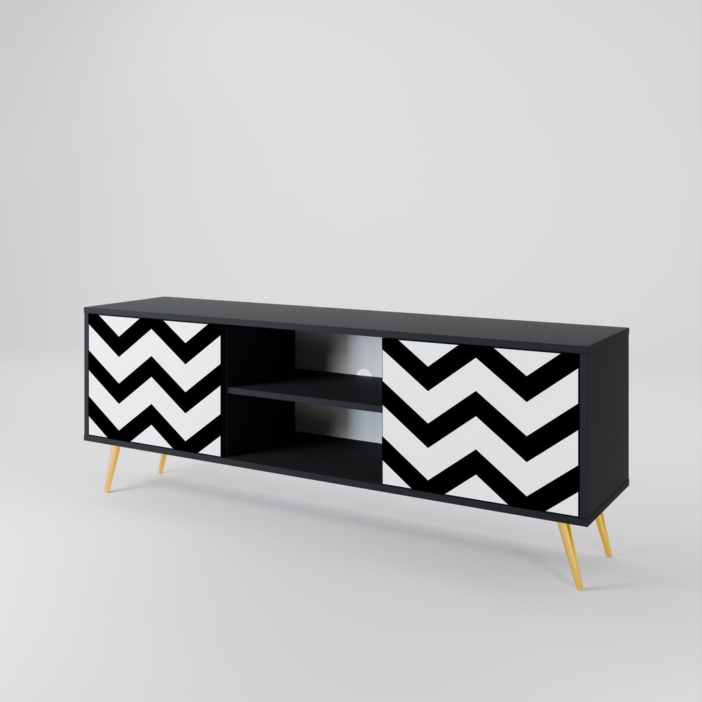CLASSIC ZIG ZAG Móvel de TV com 2 Portas em Acabamento Preto