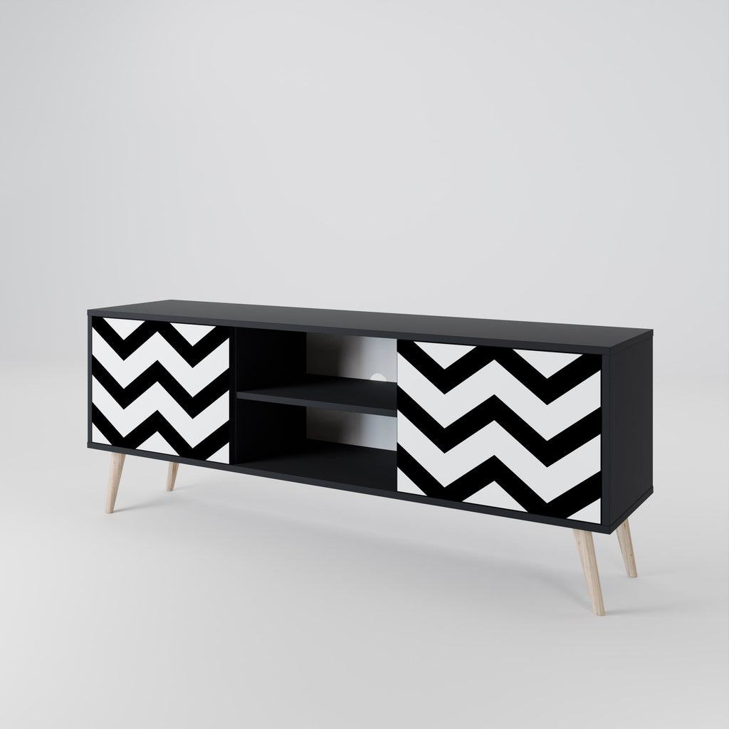CLASSIC ZIG ZAG Móvel de TV com 2 Portas em Acabamento Preto