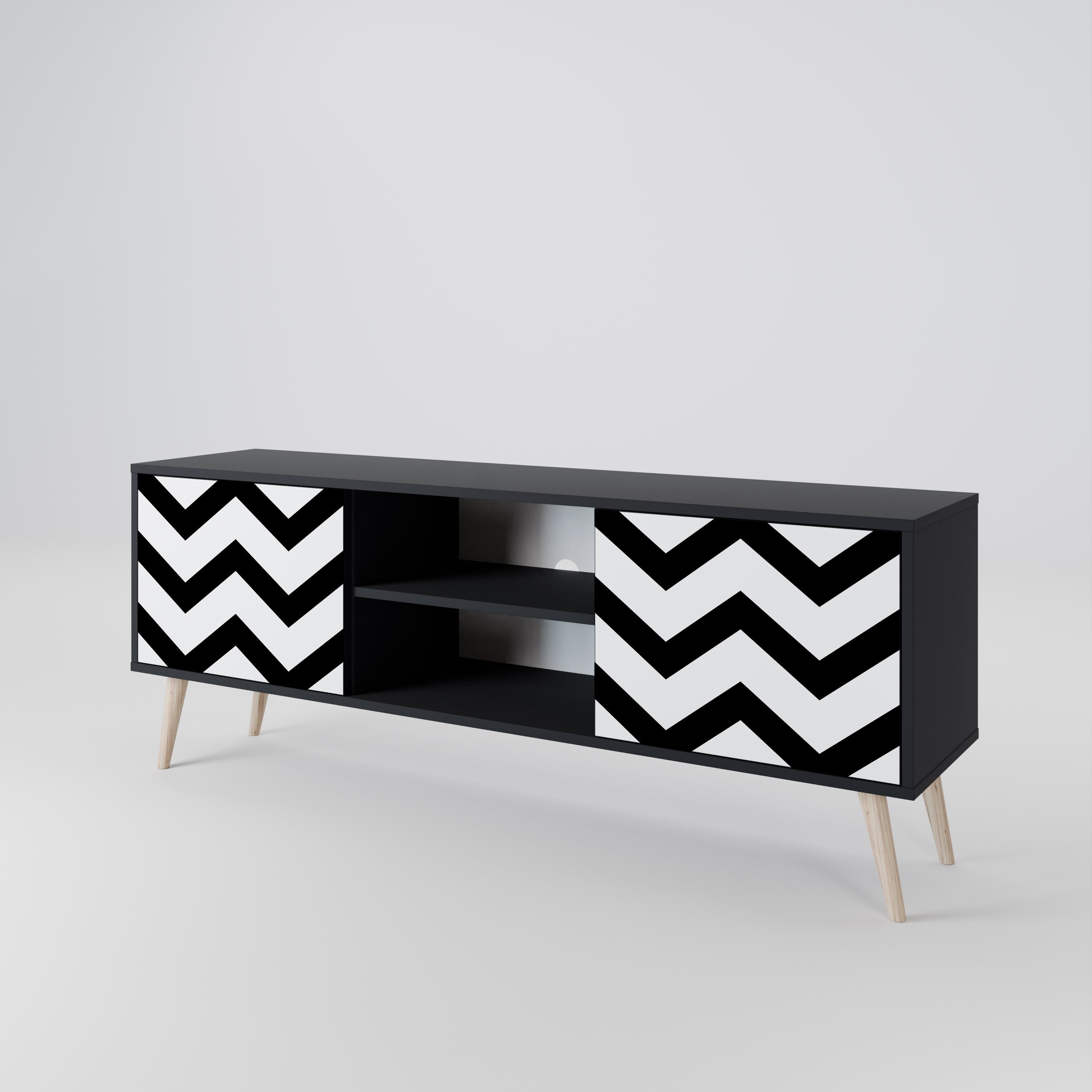 CLASSIC ZIG ZAG Móvel de TV com 2 Portas em Acabamento Preto