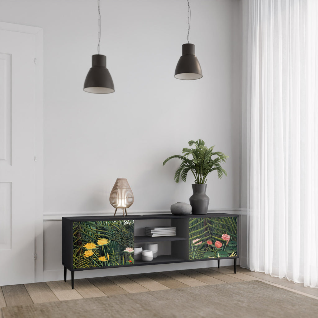 VIRGIN FOREST WITH SUNSET Móvel de TV com 2 Portas em Acabamento Preto