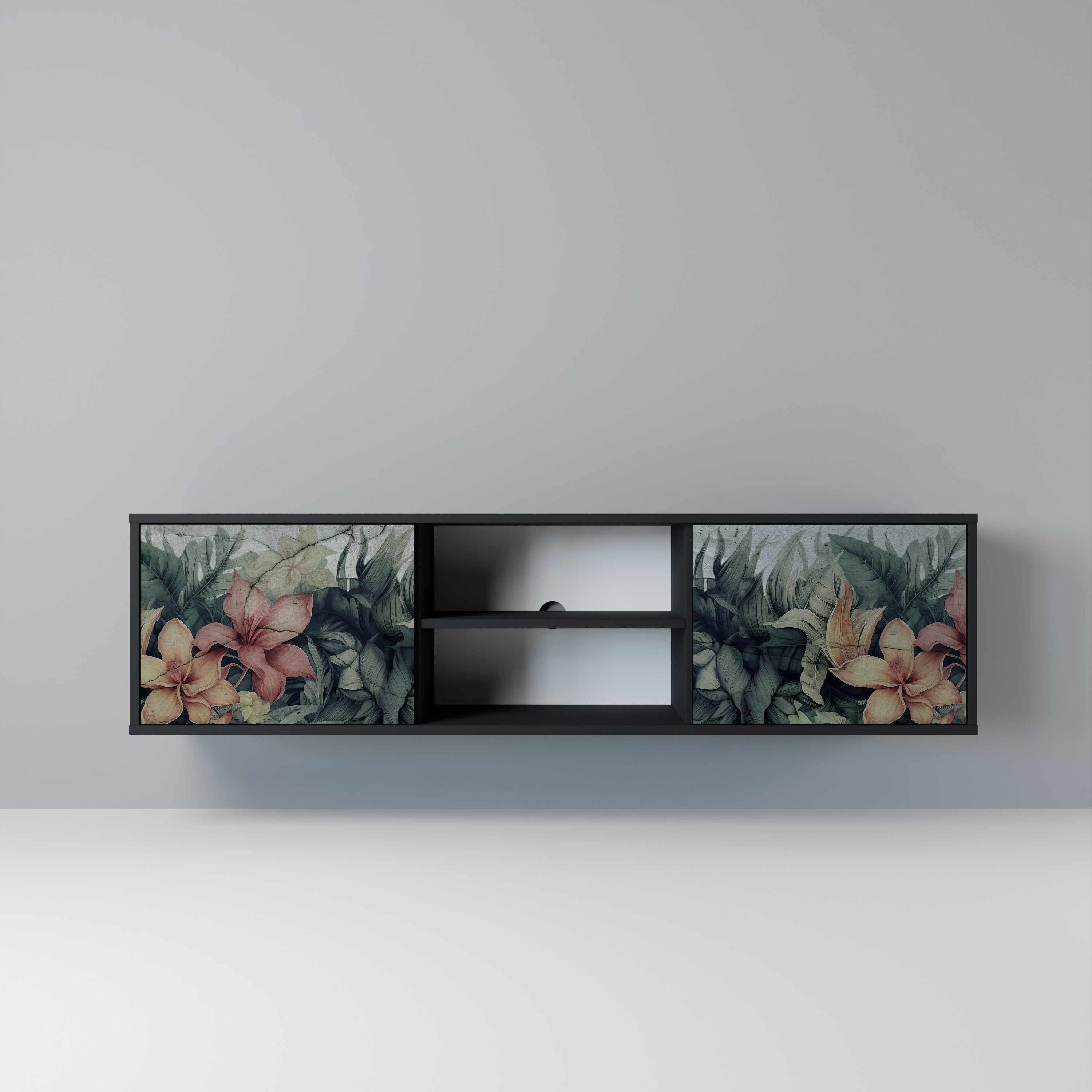 HEAVENLY BLOOM Móvel de TV com 2 Portas em Acabamento Preto