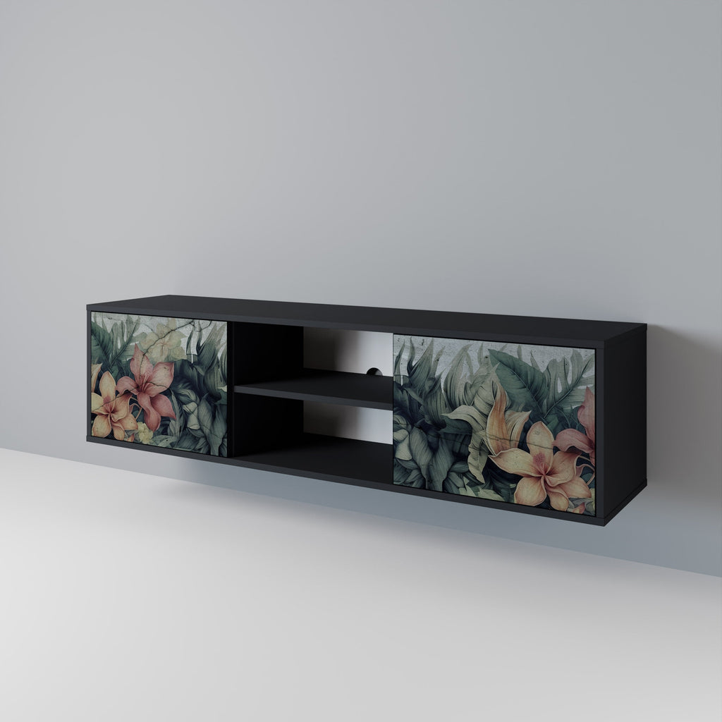 HEAVENLY BLOOM 2-Door TV Stand in Black Finish