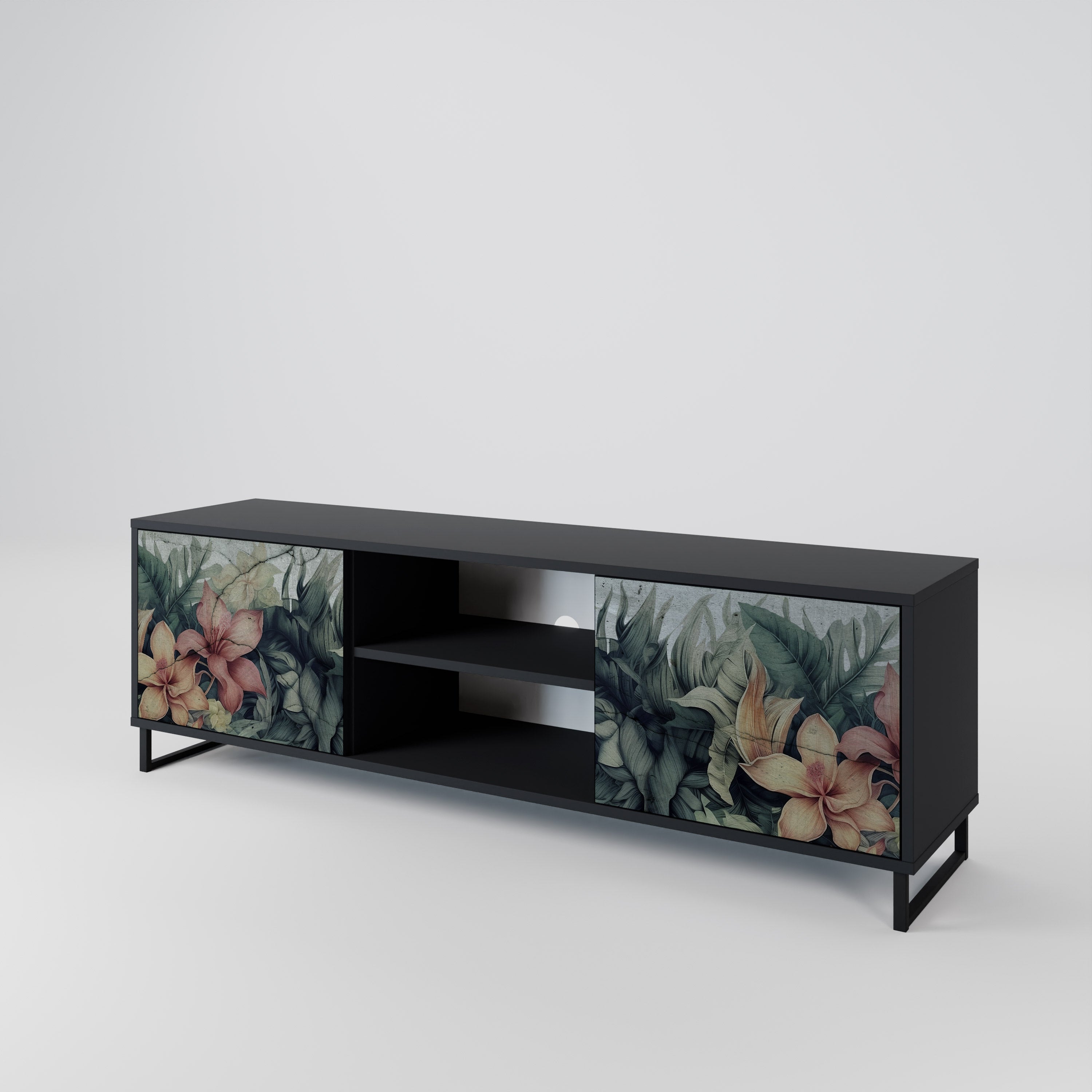 HEAVENLY BLOOM 2-Door TV Stand in Black Finish