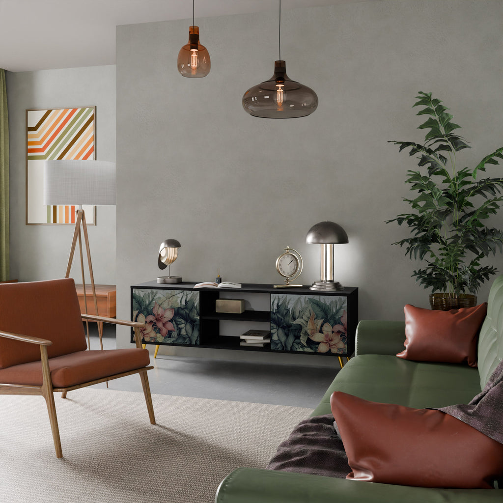 HEAVENLY BLOOM 2-Door TV Stand in Black Finish