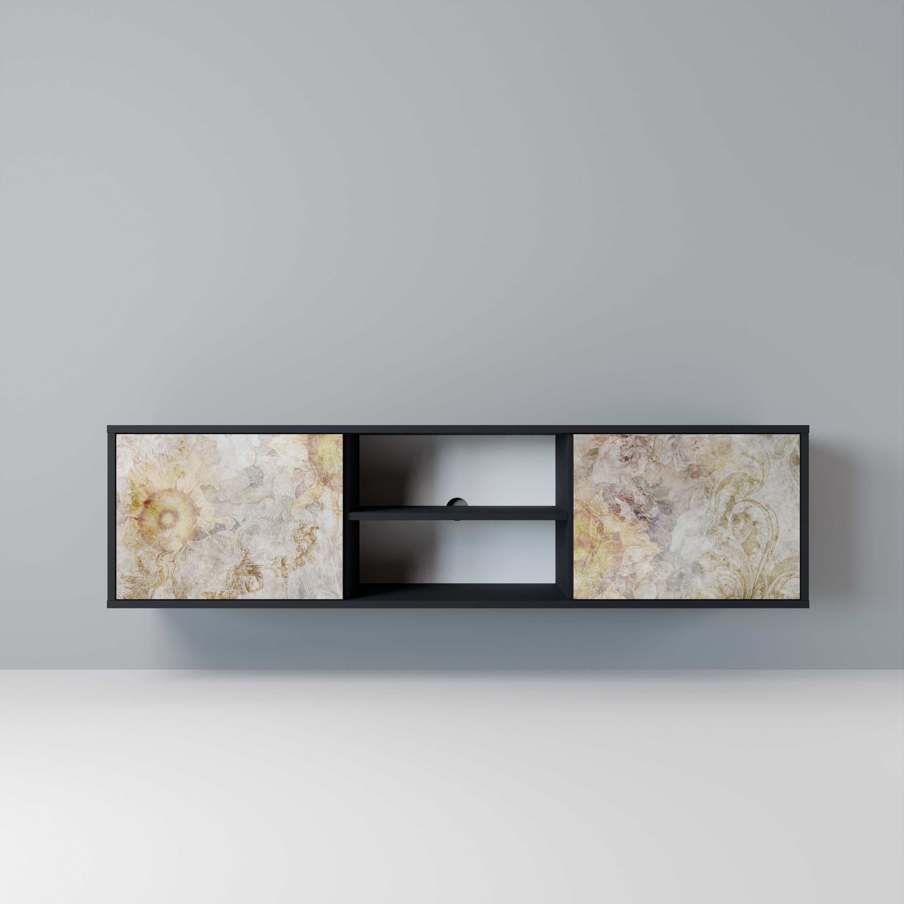 SUNFLOWER BLUR Móvel de TV com 2 Portas em Acabamento Preto