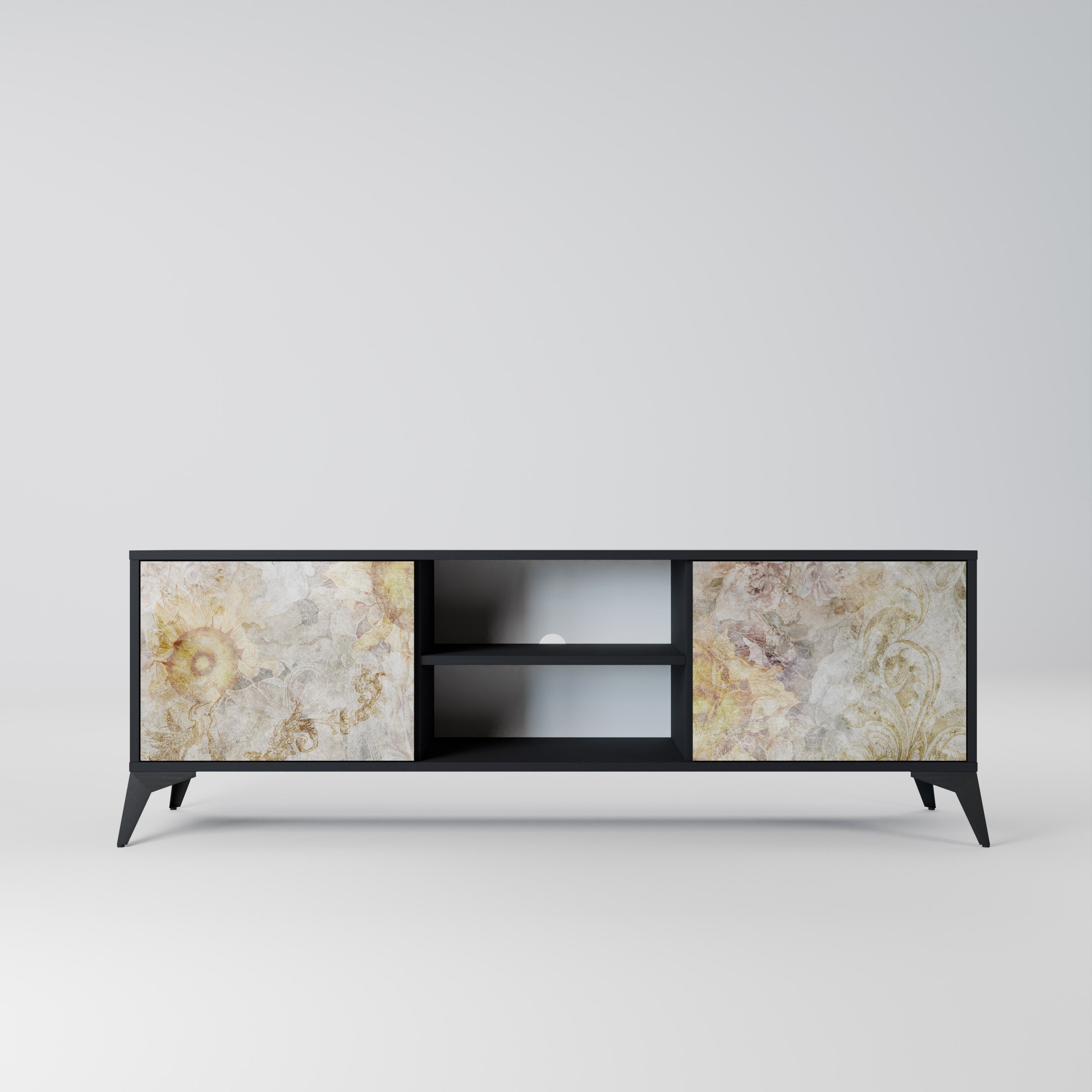 SUNFLOWER BLUR Móvel de TV com 2 Portas em Acabamento Preto