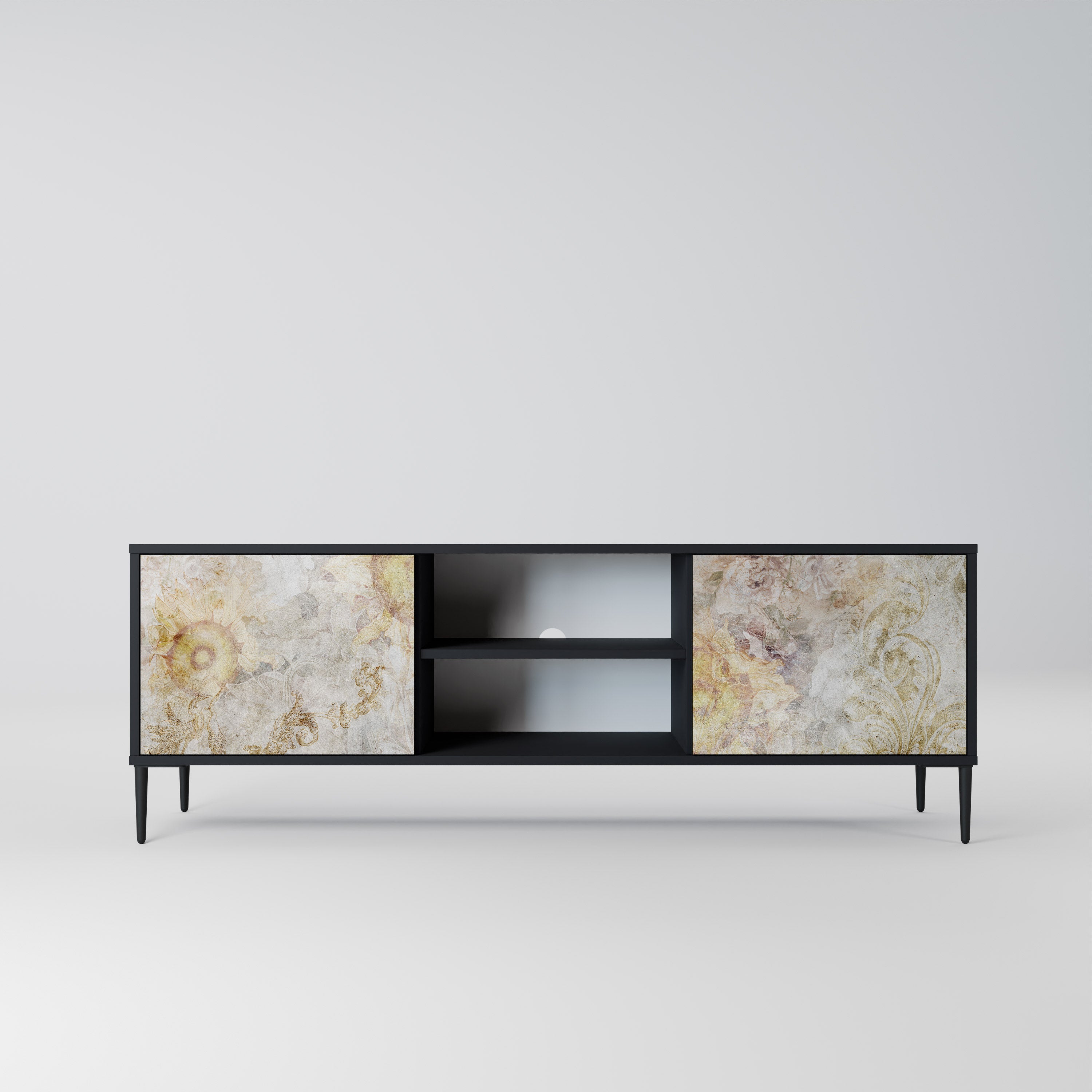 SUNFLOWER BLUR Móvel de TV com 2 Portas em Acabamento Preto