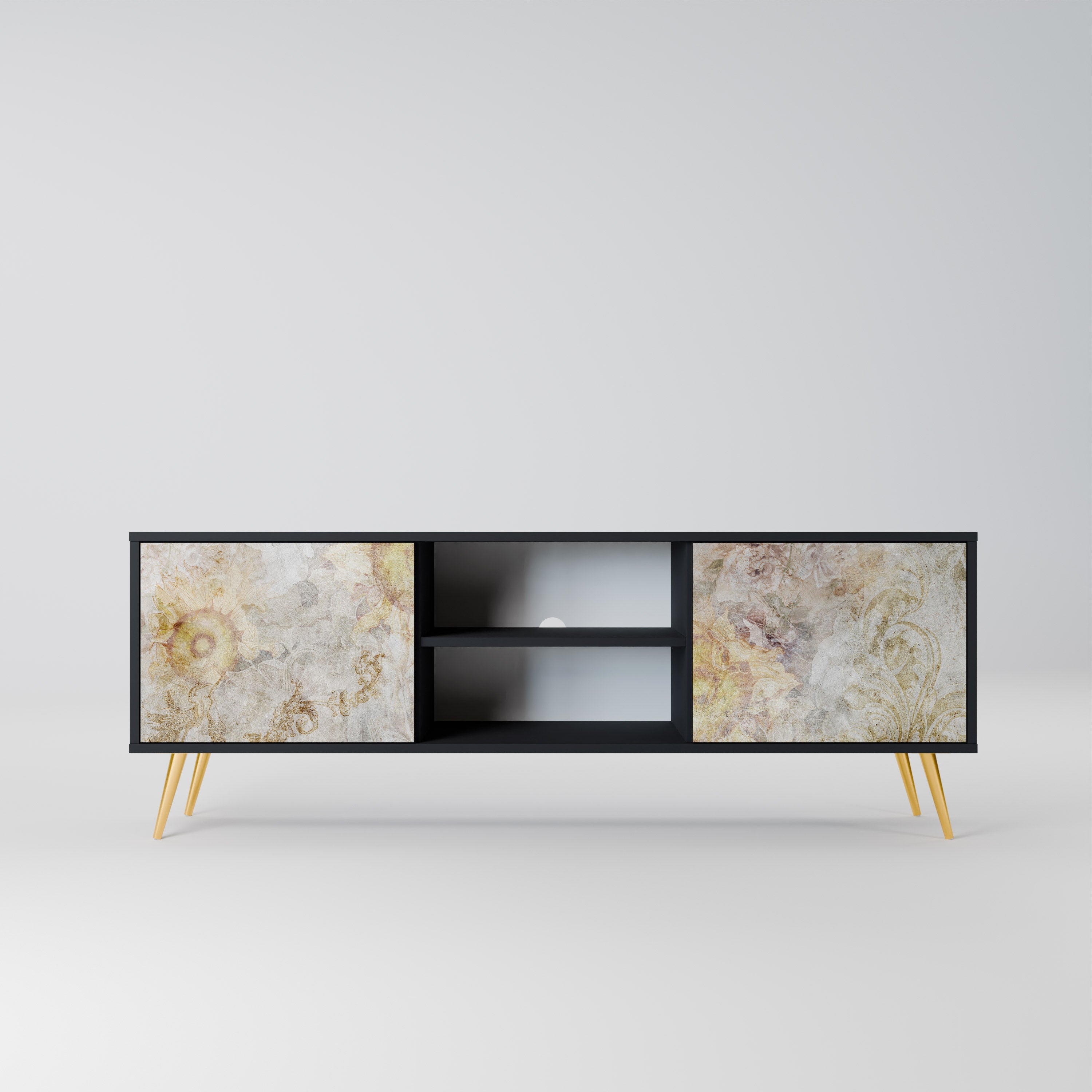 SUNFLOWER BLUR Móvel de TV com 2 Portas em Acabamento Preto