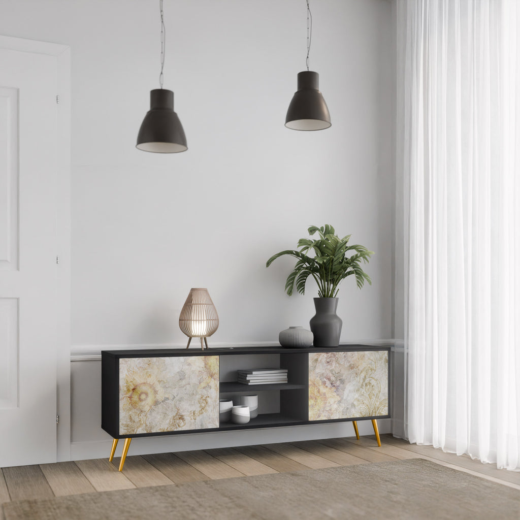 SUNFLOWER BLUR Móvel de TV com 2 Portas em Acabamento Preto