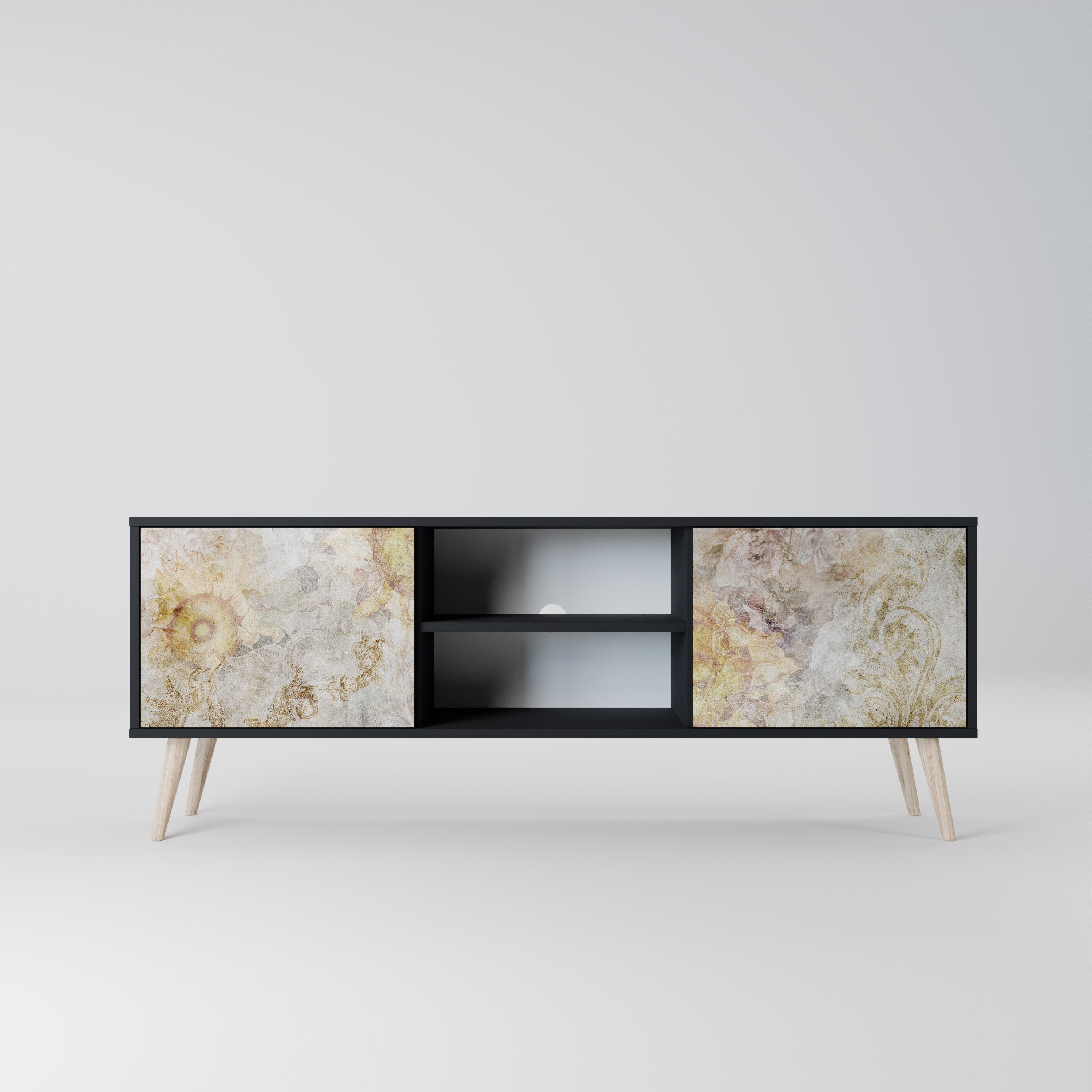 SUNFLOWER BLUR Móvel de TV com 2 Portas em Acabamento Preto