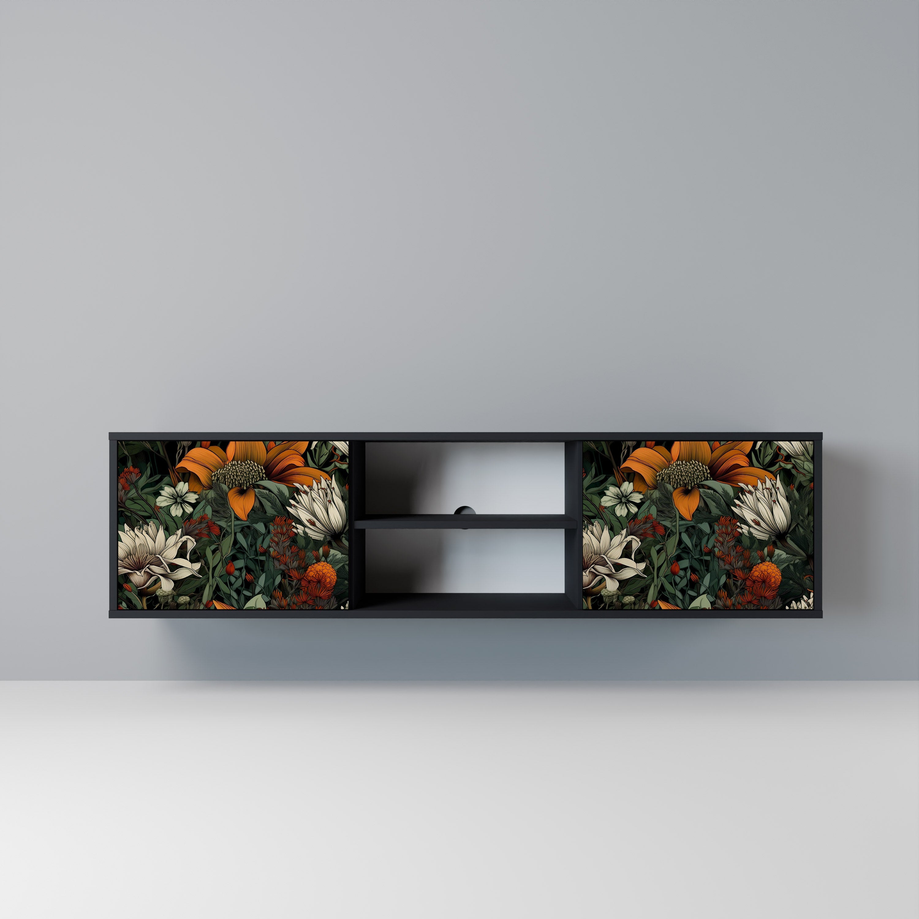 MIDNIGHT SPROUT Móvel de TV com 2 Portas em Acabamento Preto