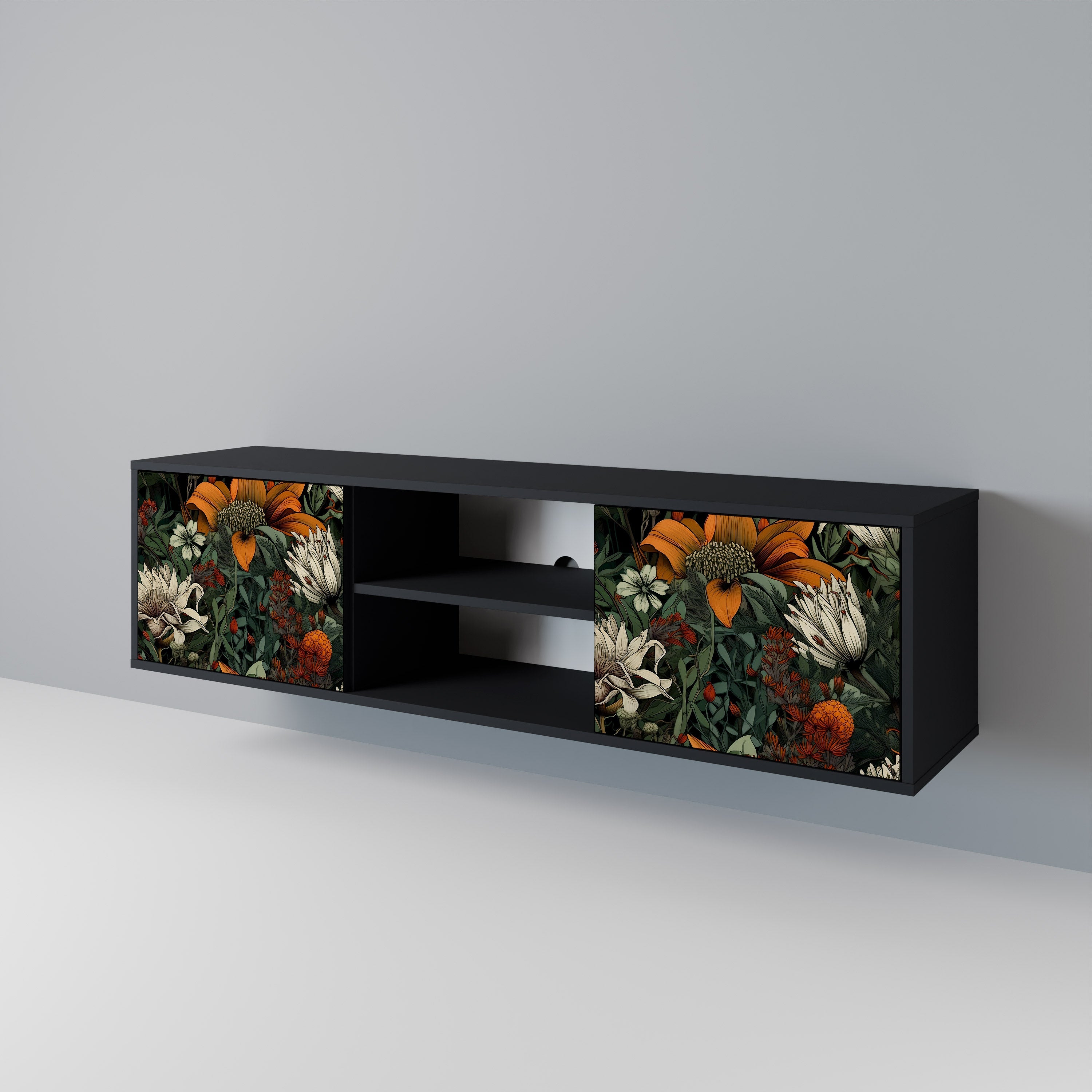 MIDNIGHT SPROUT Móvel de TV com 2 Portas em Acabamento Preto