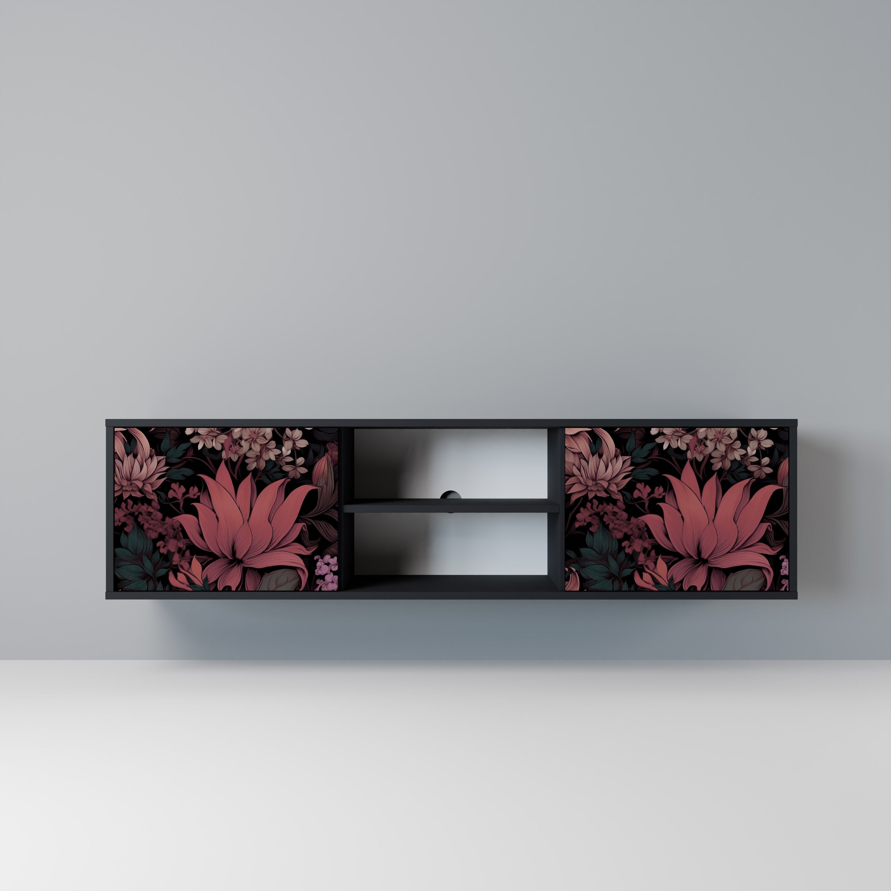 FLORAL WHISPER Móvel de TV com 2 Portas em Acabamento Preto