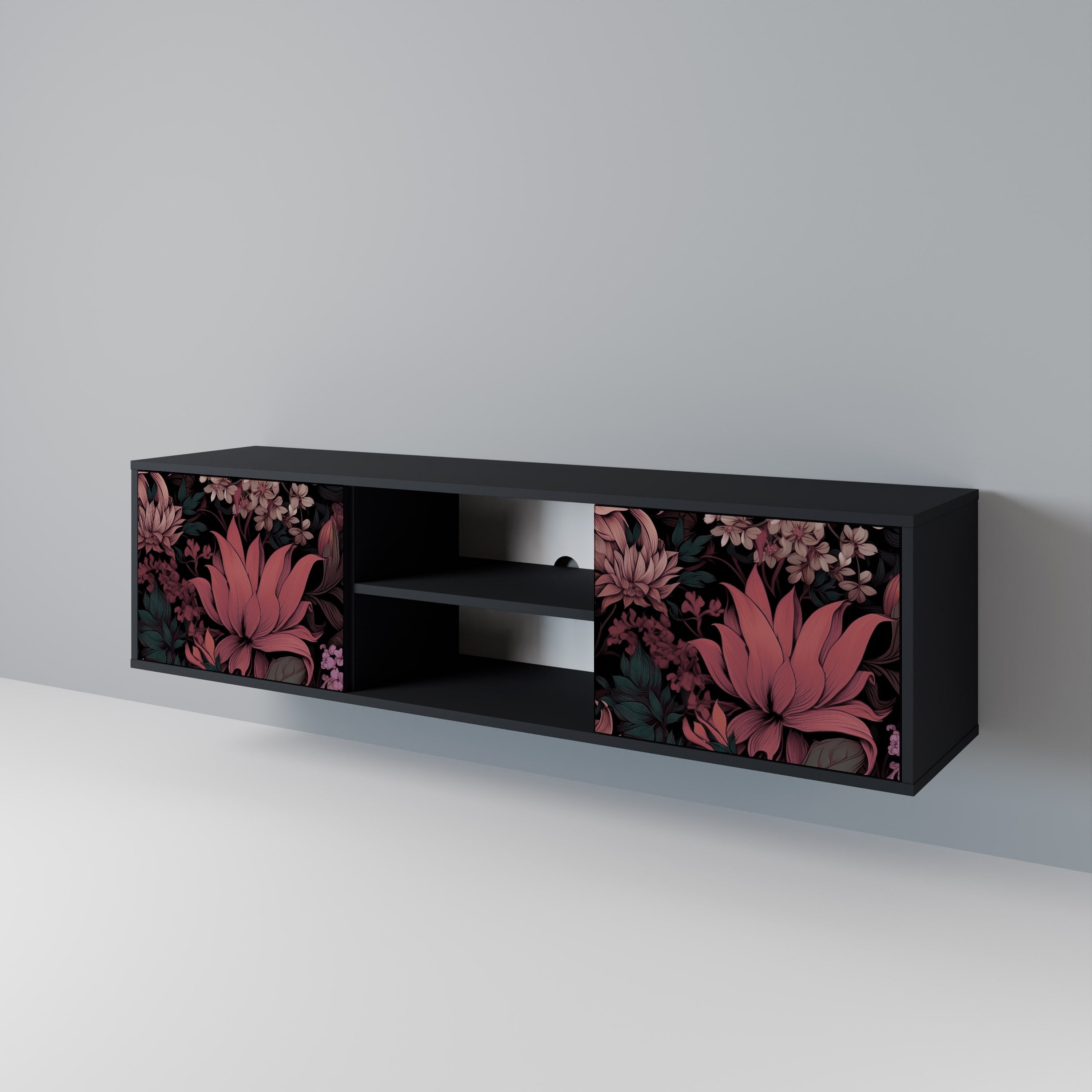 FLORAL WHISPER Móvel de TV com 2 Portas em Acabamento Preto