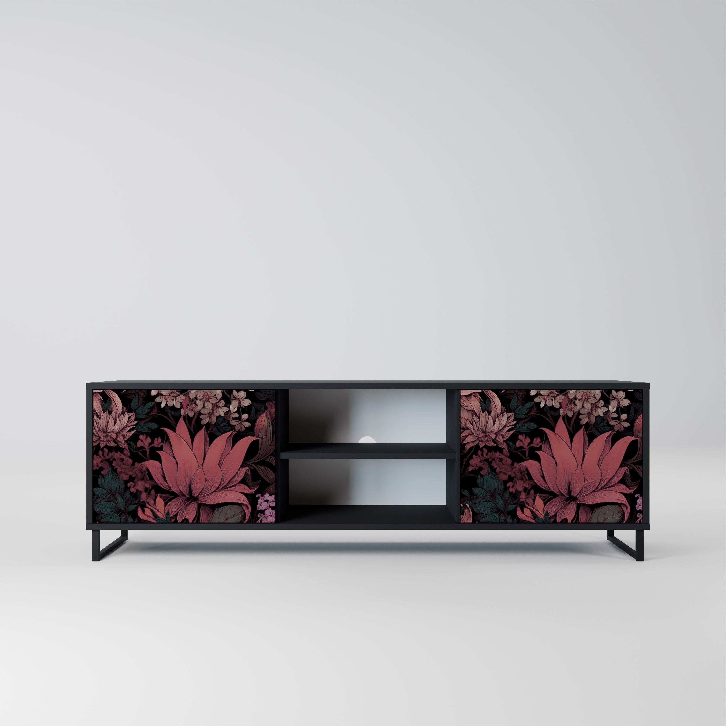 FLORAL WHISPER Móvel de TV com 2 Portas em Acabamento Preto