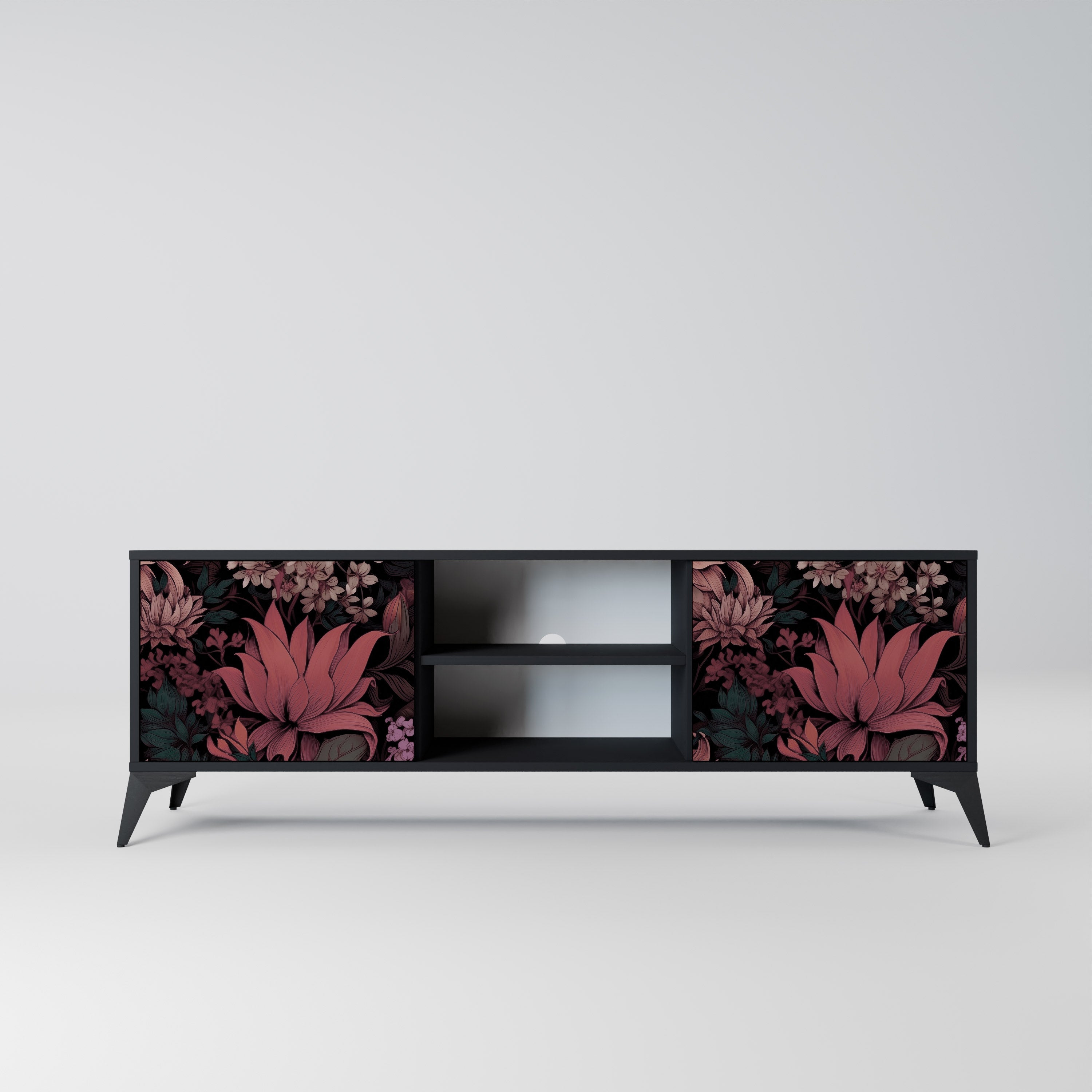 FLORAL WHISPER Móvel de TV com 2 Portas em Acabamento Preto