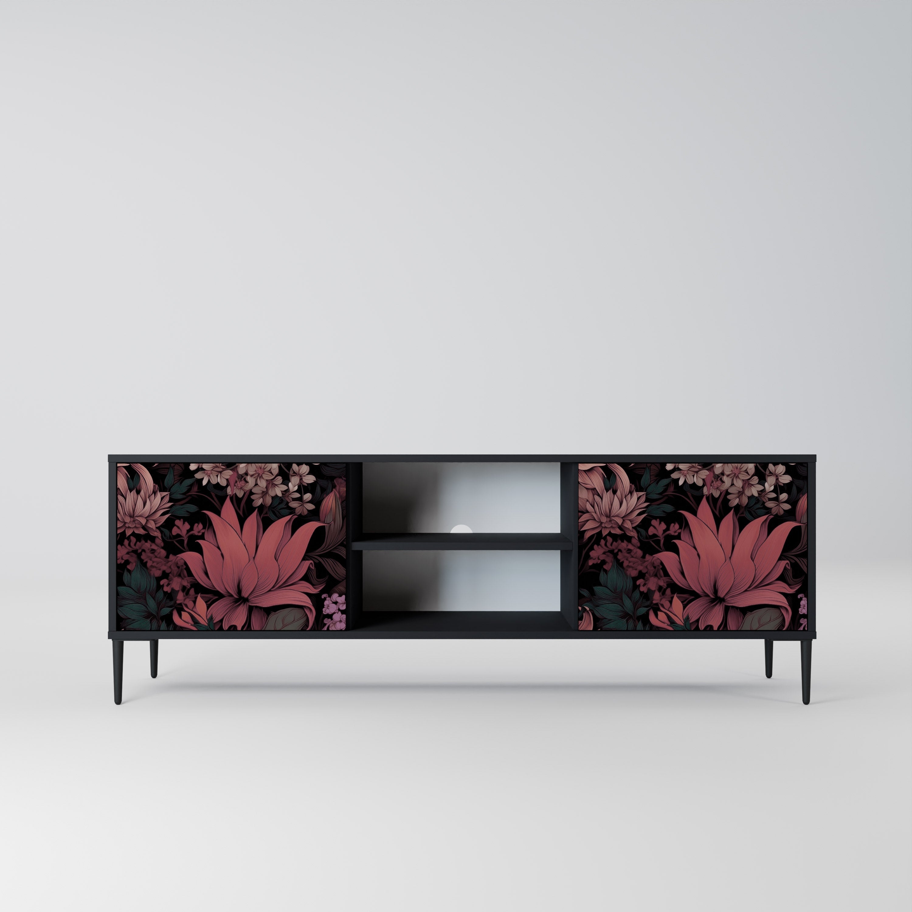 FLORAL WHISPER Móvel de TV com 2 Portas em Acabamento Preto