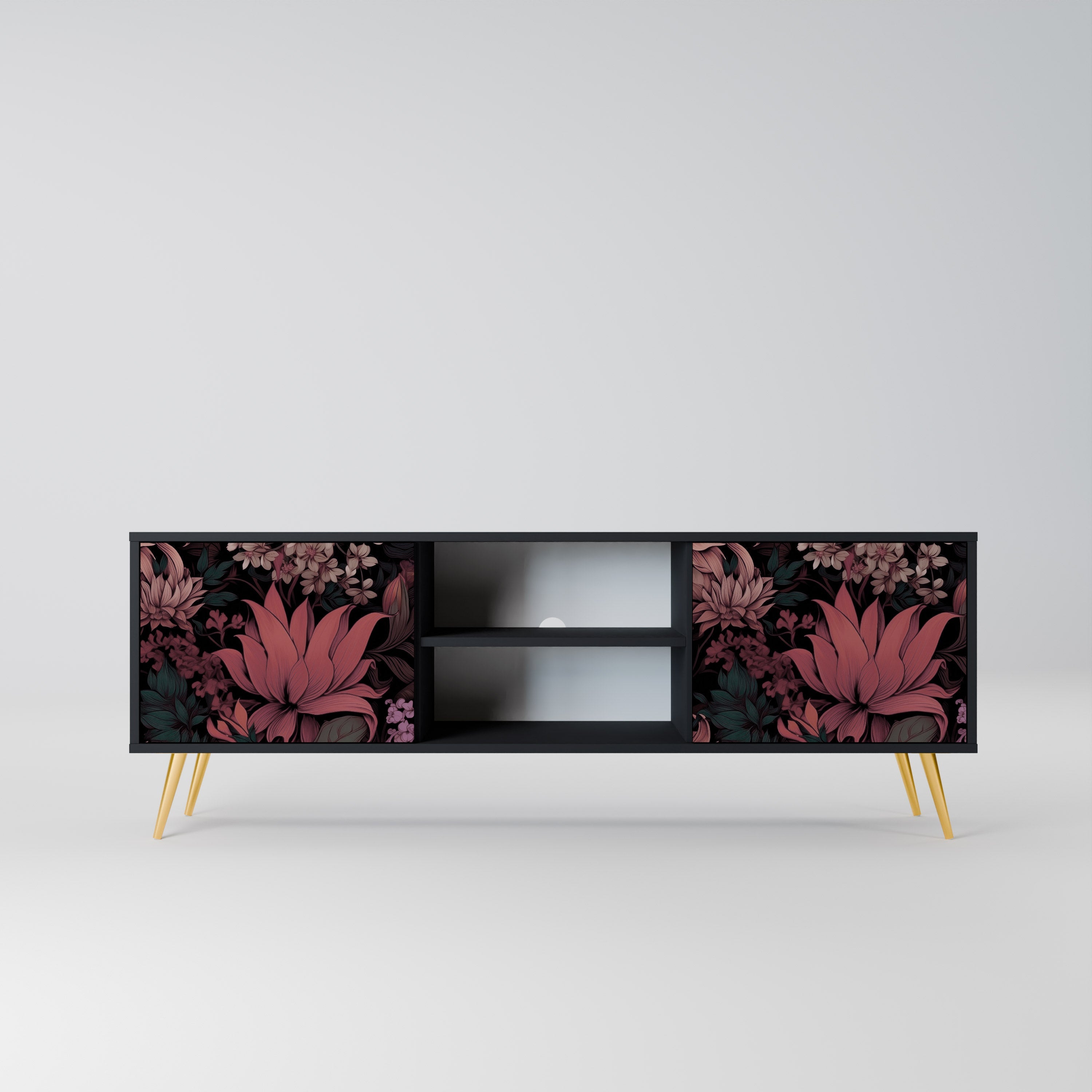 FLORAL WHISPER Móvel de TV com 2 Portas em Acabamento Preto