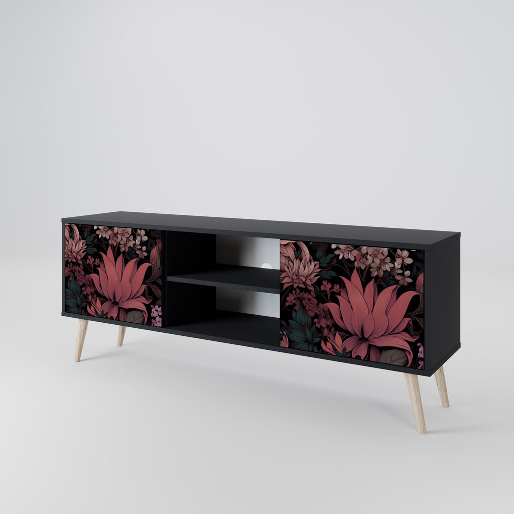 FLORAL WHISPER Móvel de TV com 2 Portas em Acabamento Preto