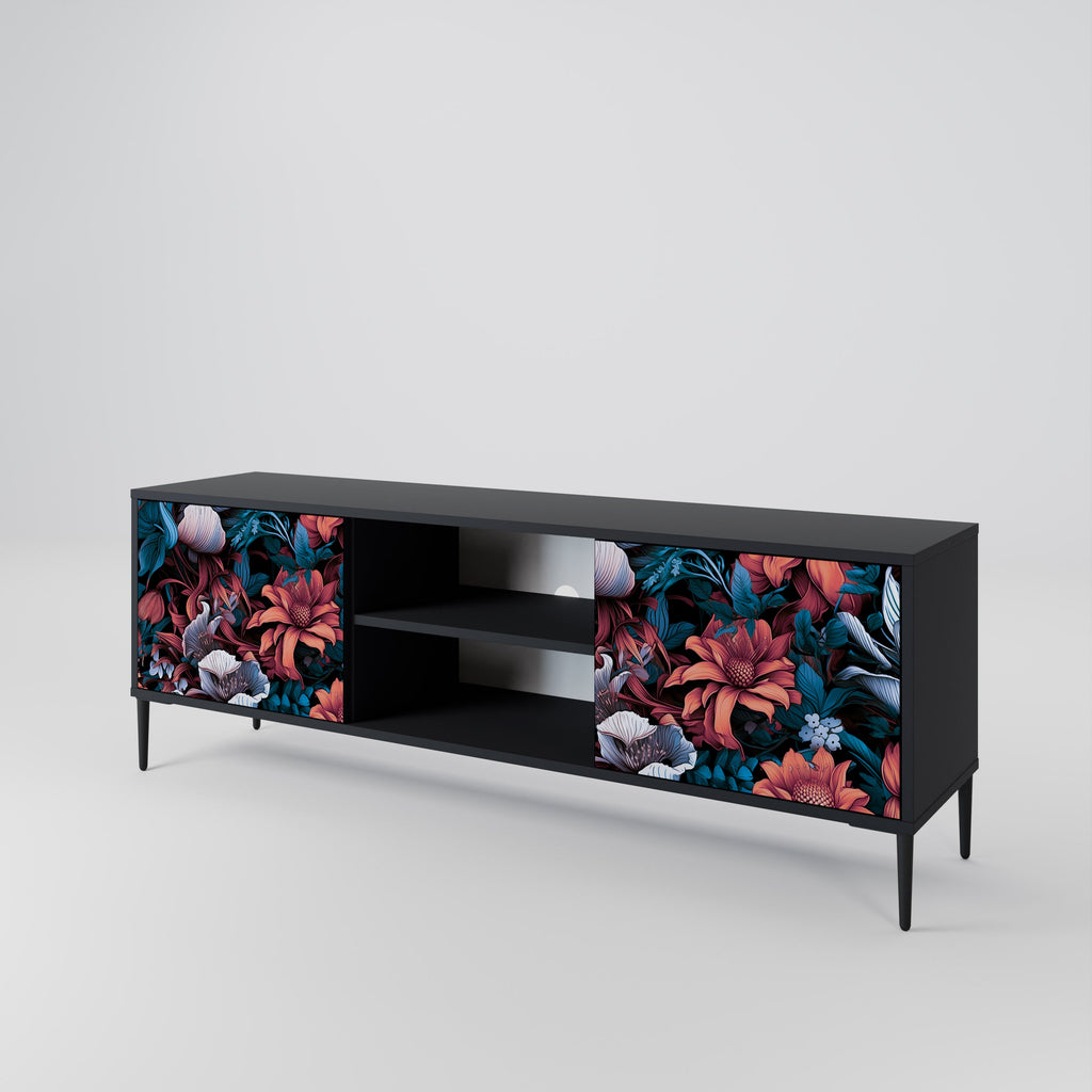 ETHEREAL BLOSSOMS 2-Door TV Stand in Black Finish