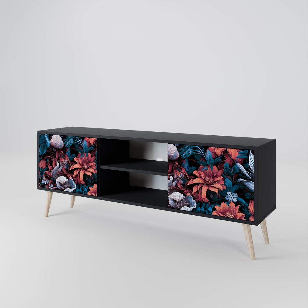 ETHEREAL BLOSSOMS 2-Door TV Stand in Black Finish