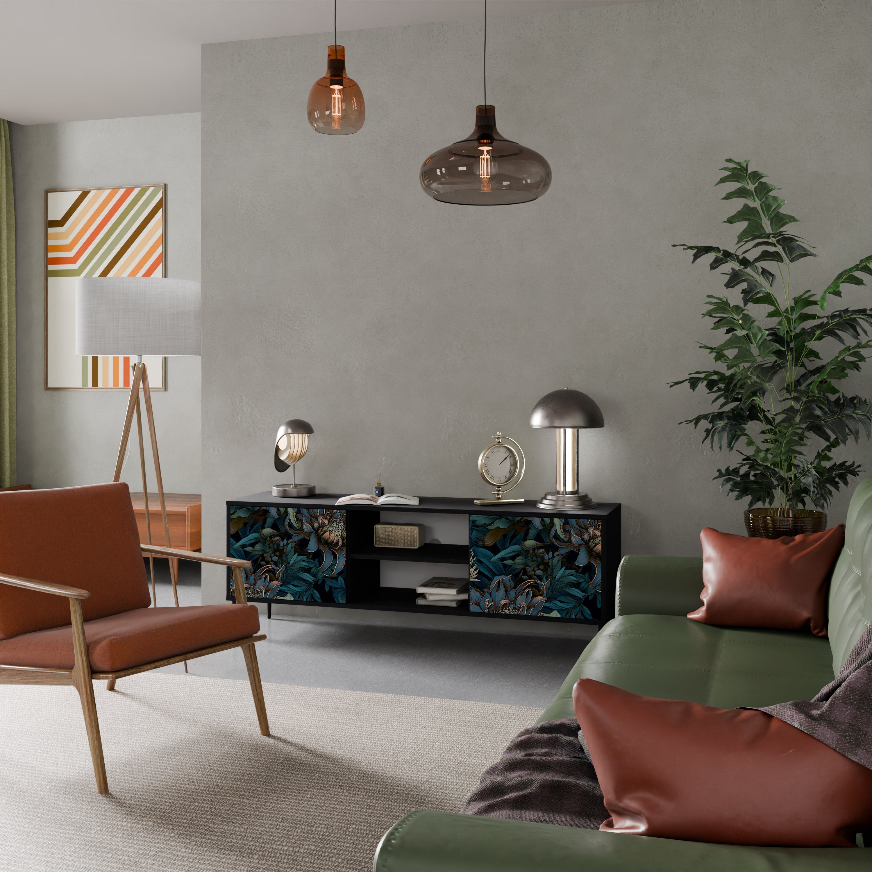 TWILIGHT BLOOM Móvel de TV com 2 Portas em Acabamento Preto