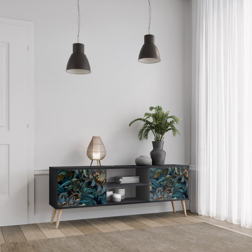 TWILIGHT BLOOM Móvel de TV com 2 Portas em Acabamento Preto