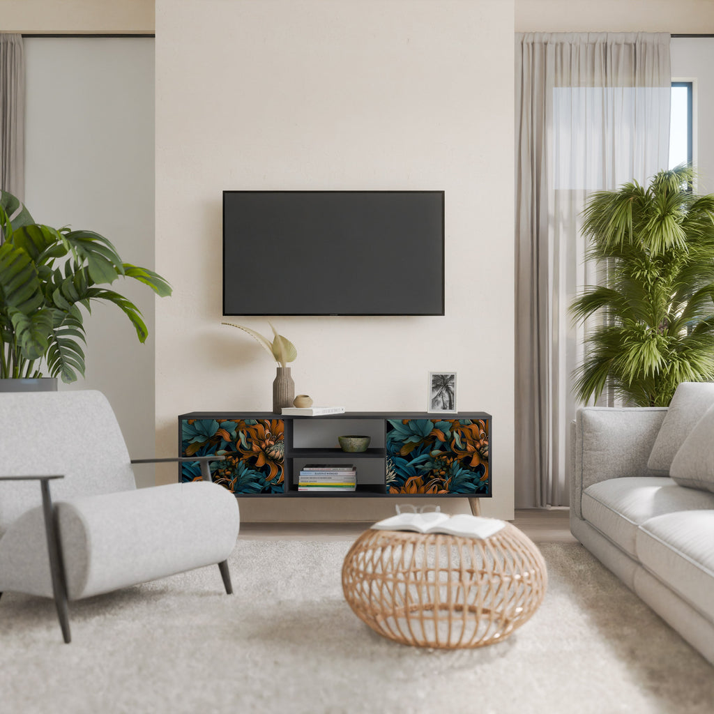 MORNING BLOOM Móvel de TV com 2 Portas em Acabamento Preto