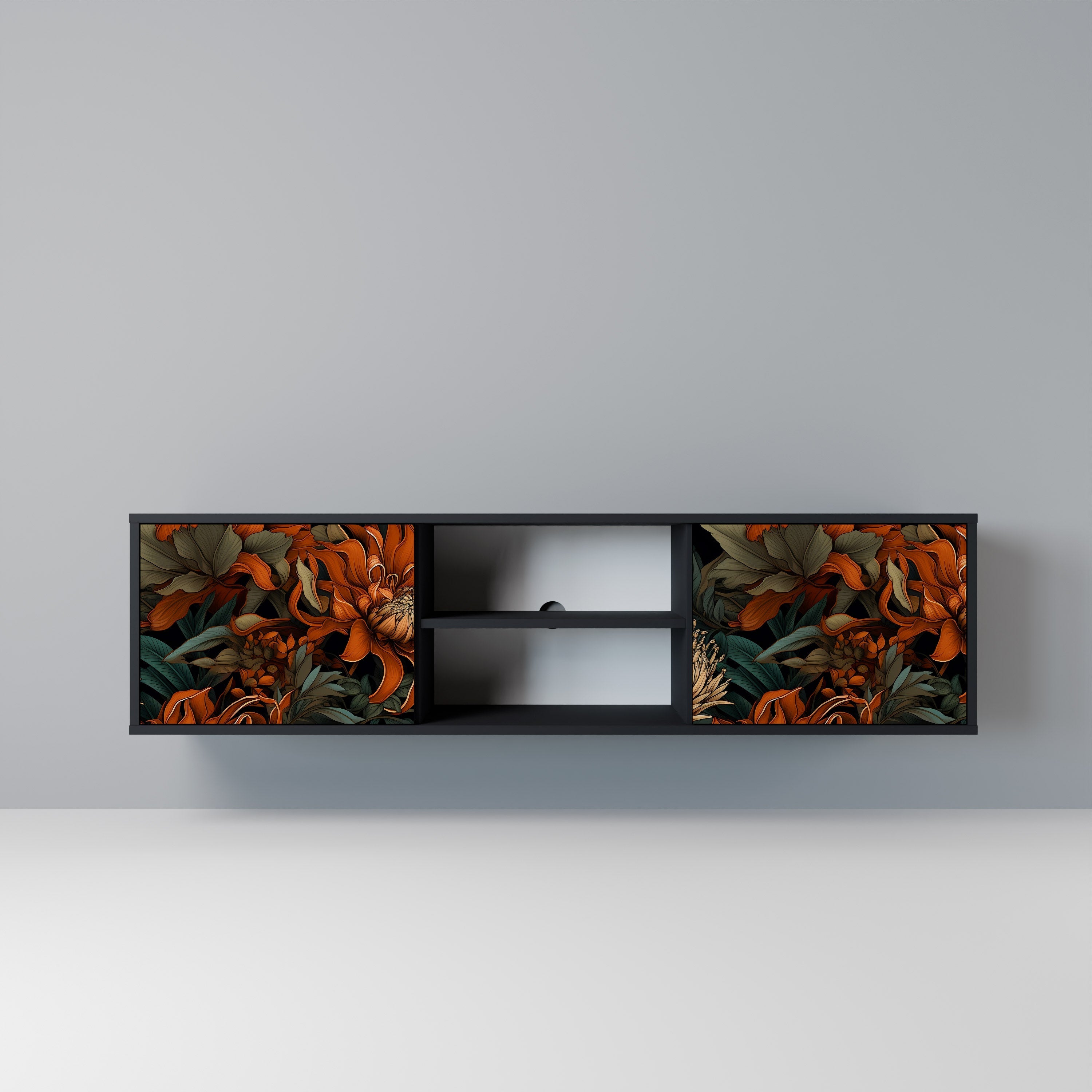 DAWN BLOOM Móvel de TV com 2 Portas em Acabamento Preto