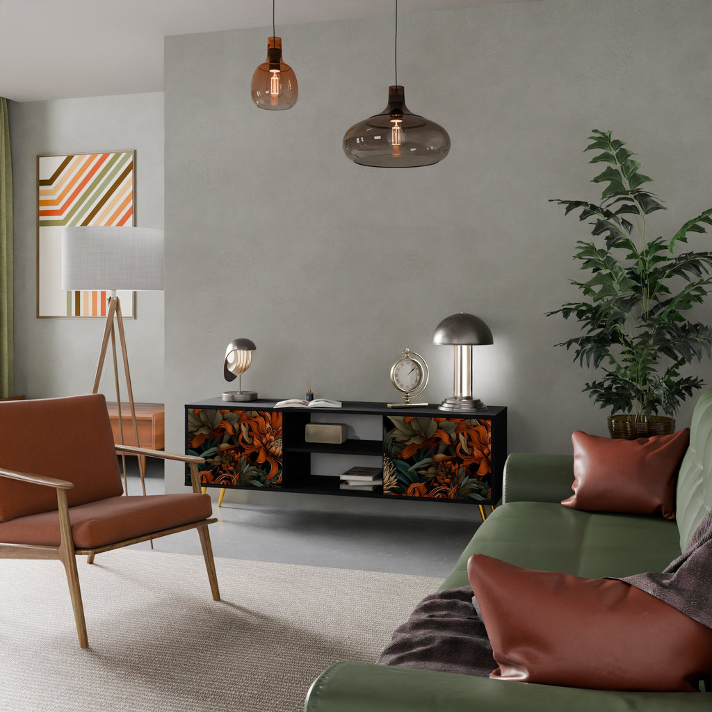 DAWN BLOOM Móvel de TV com 2 Portas em Acabamento Preto